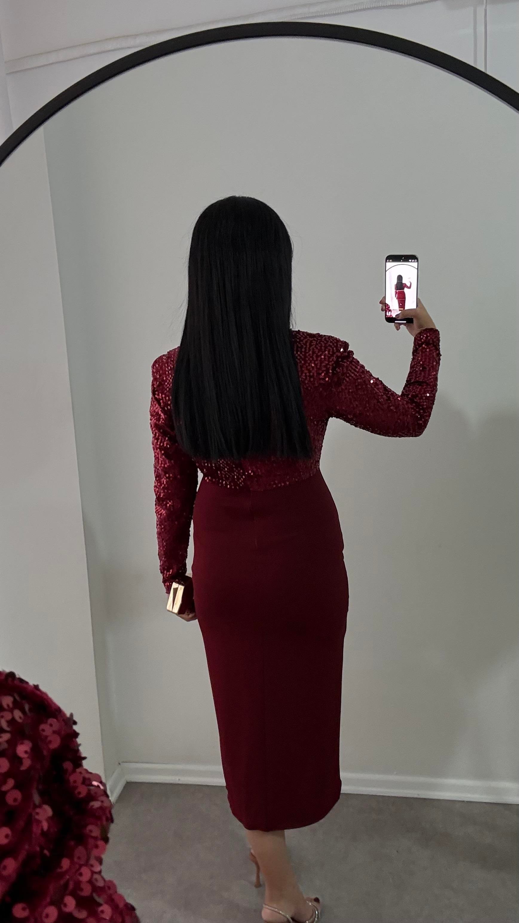 Payetli Merly Bordo Elbise