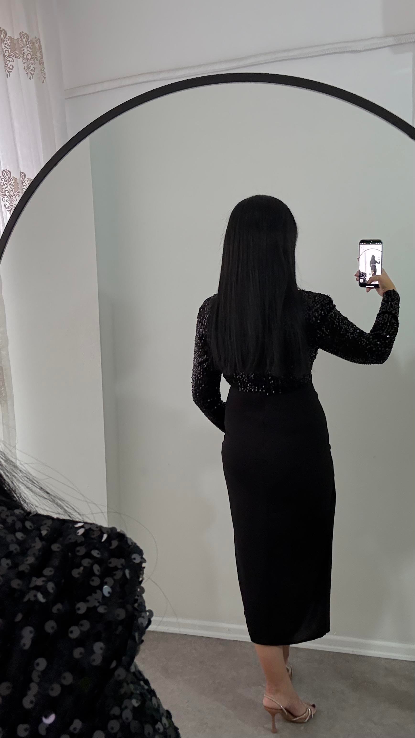 Payetli Merly Siyah Elbise