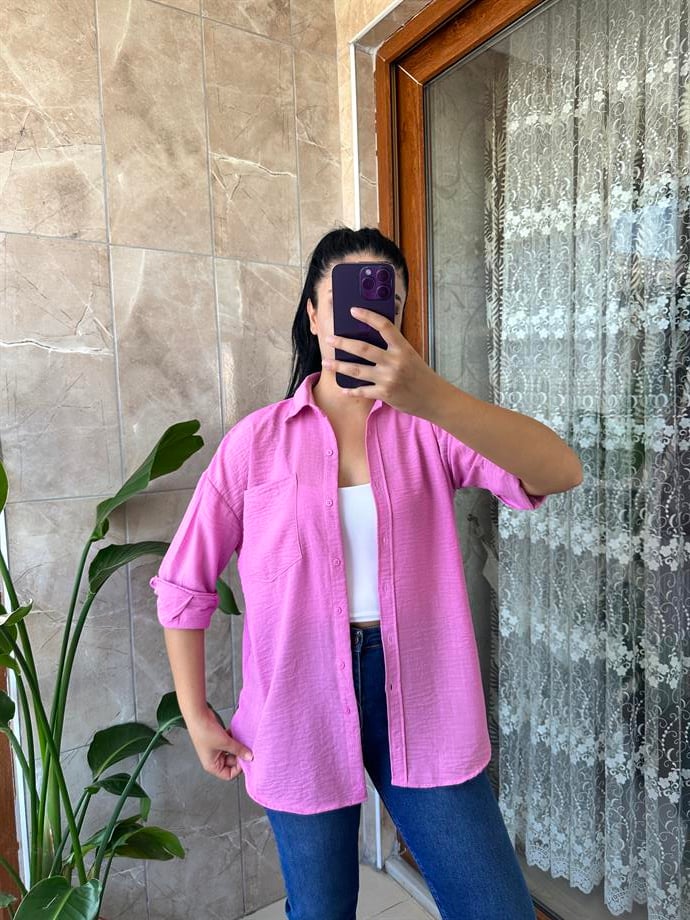 Pembe keten gömlek 