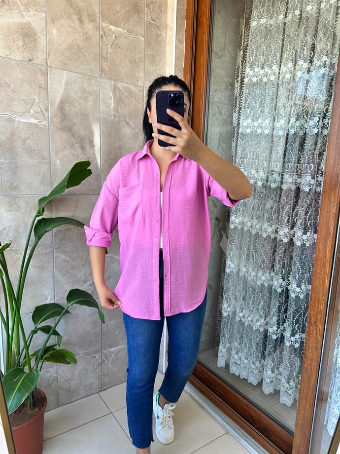 Pembe keten gömlek 