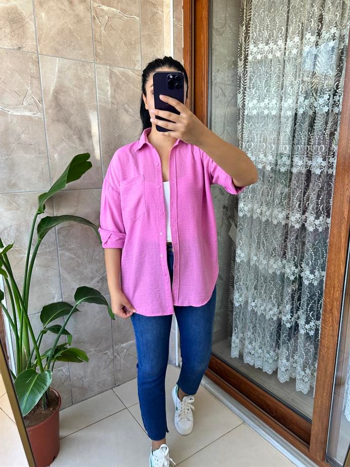 Pembe keten gömlek 