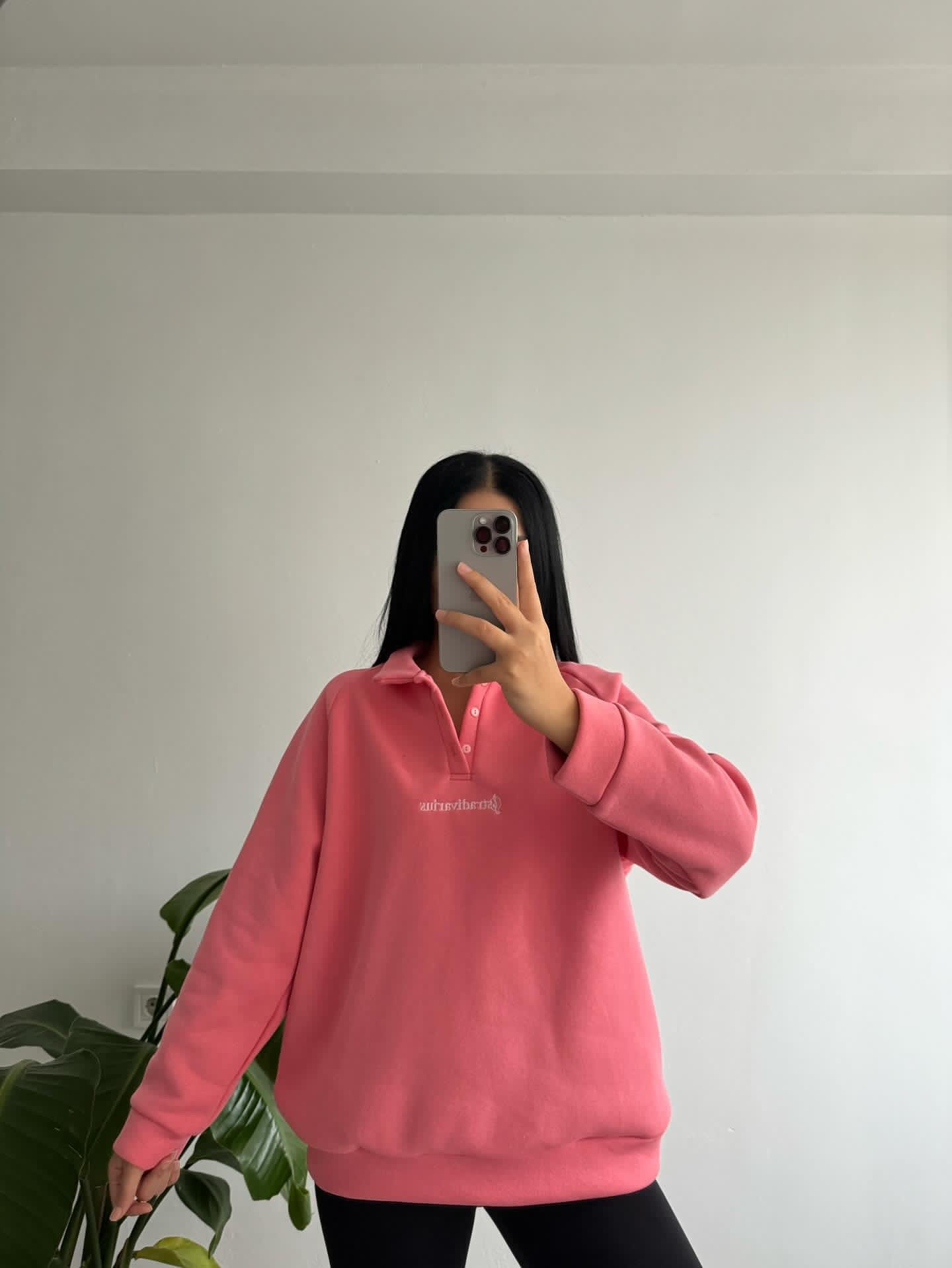 Pembe Polo yaka sweatshırt