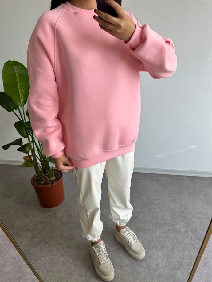 Pembe sweatshirt polarlı