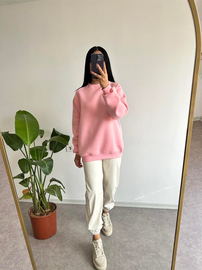 Pembe sweatshirt polarlı