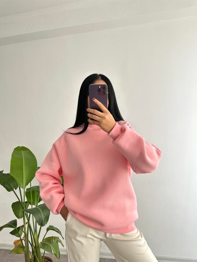 Pembe sweatshirt polarlı