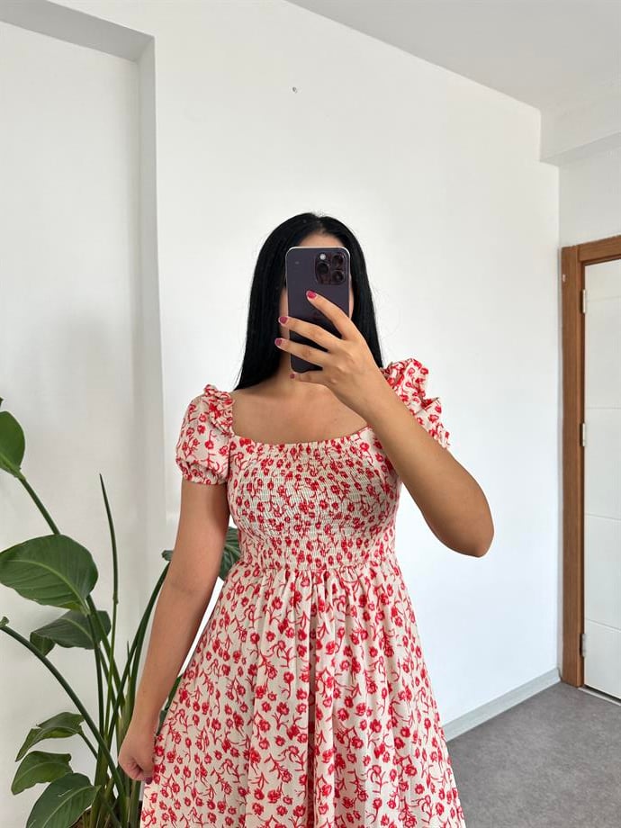 Poplin kare yaka elbise