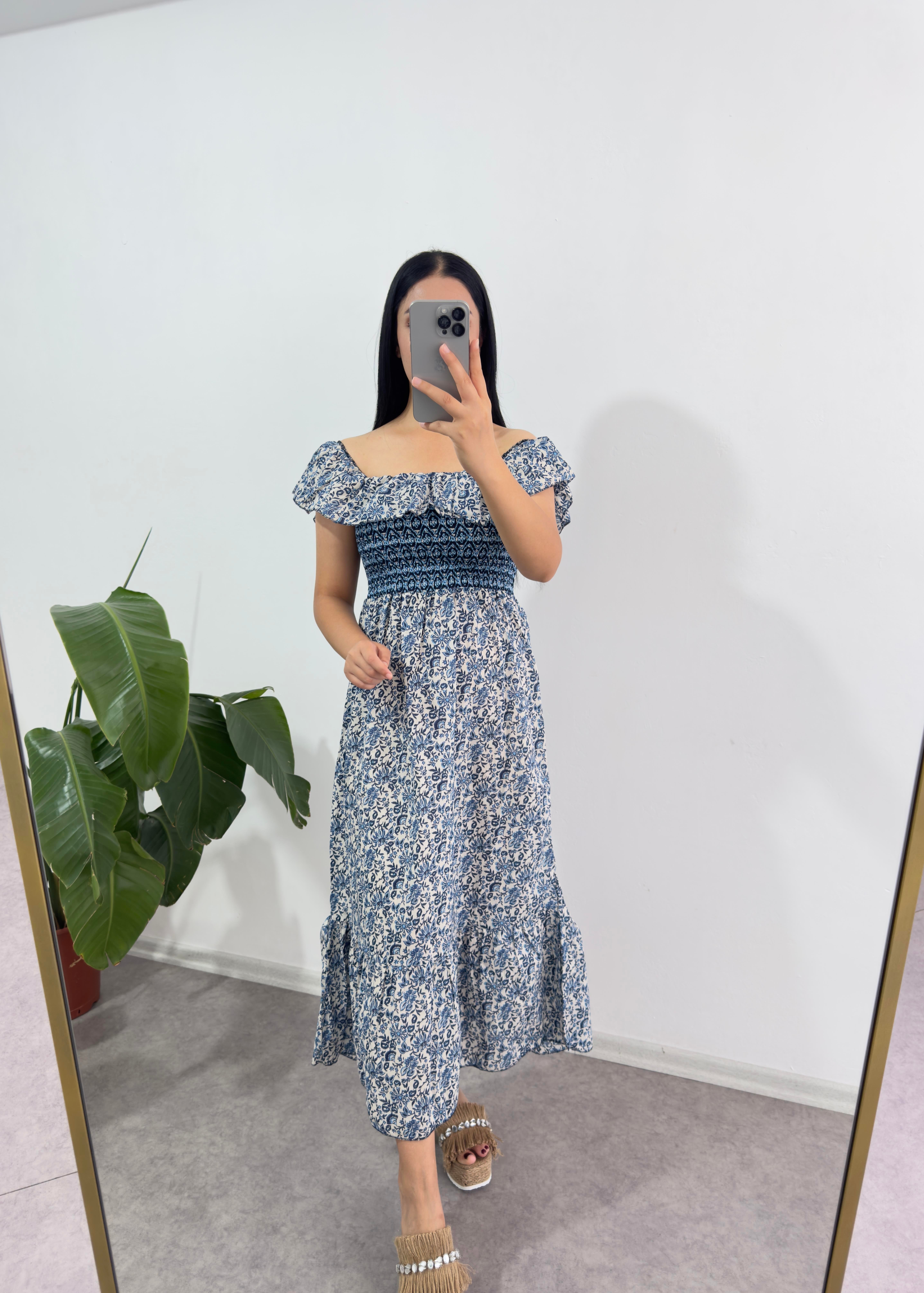 Poplin Kumaş Mavi Elbise