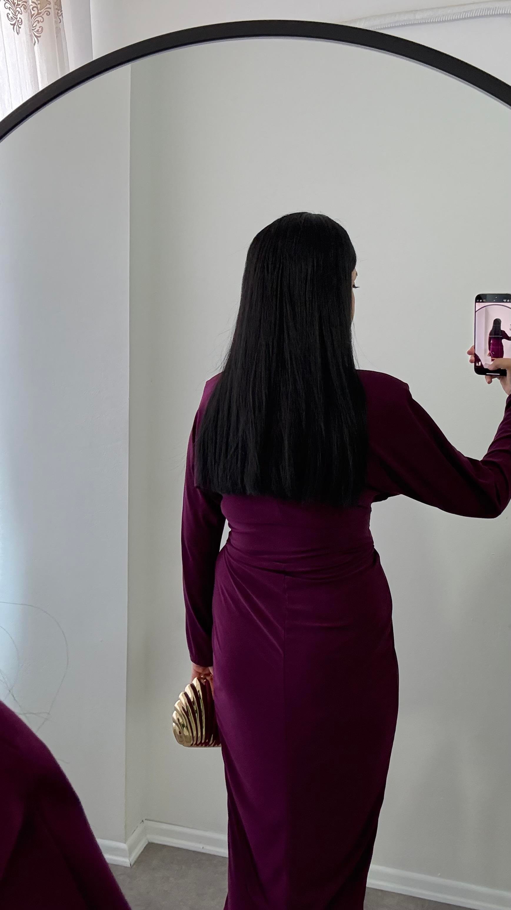 Sendy Kumaş Anvelop Model Mor Elbise 