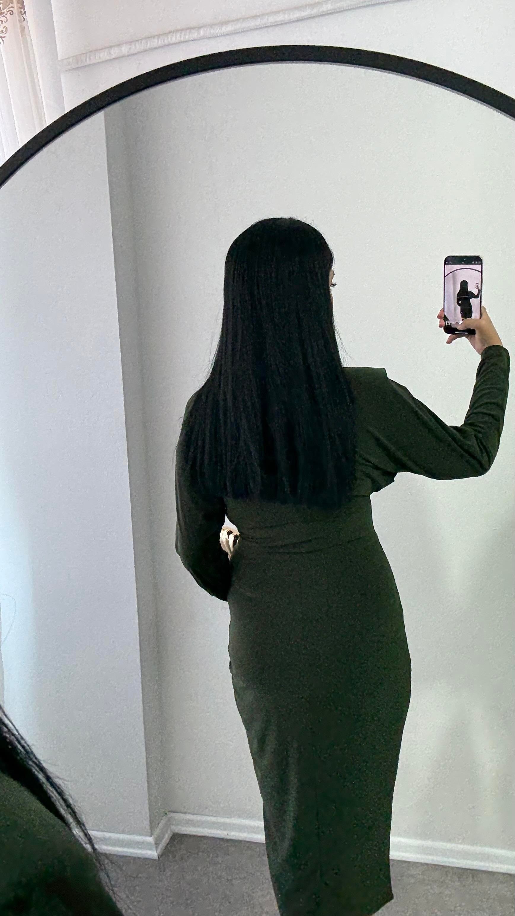 Sendy Kumaş Anvelop Model Yeşil Elbise