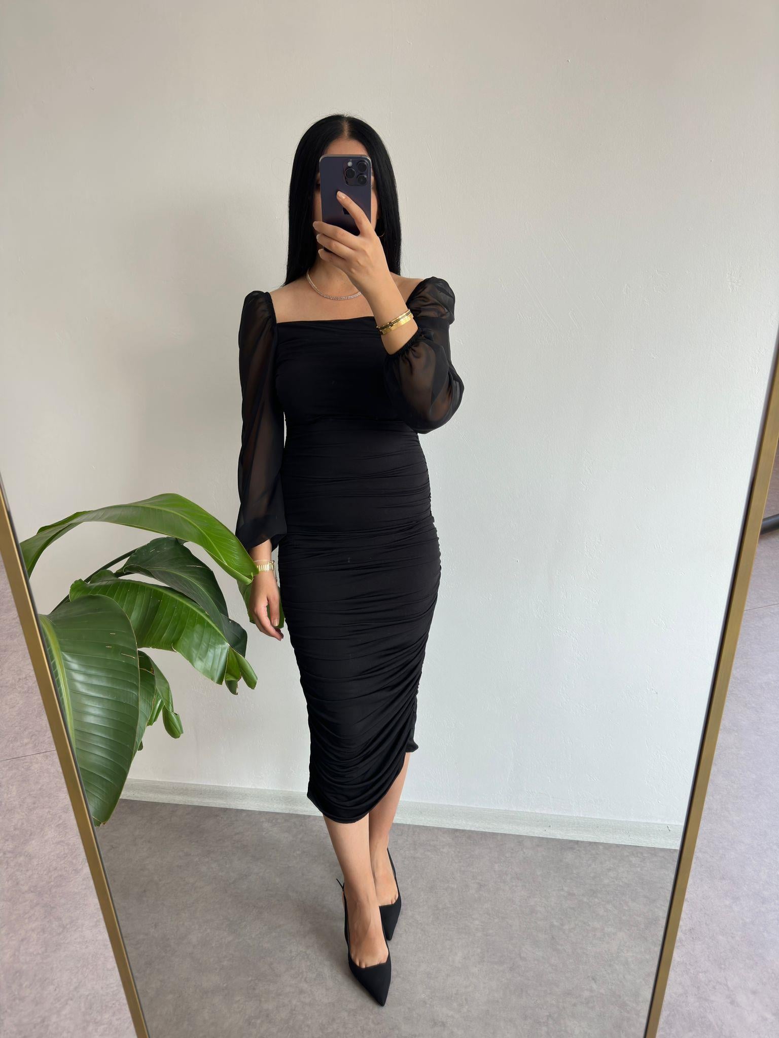 Sendy kumaş drapeli elbise