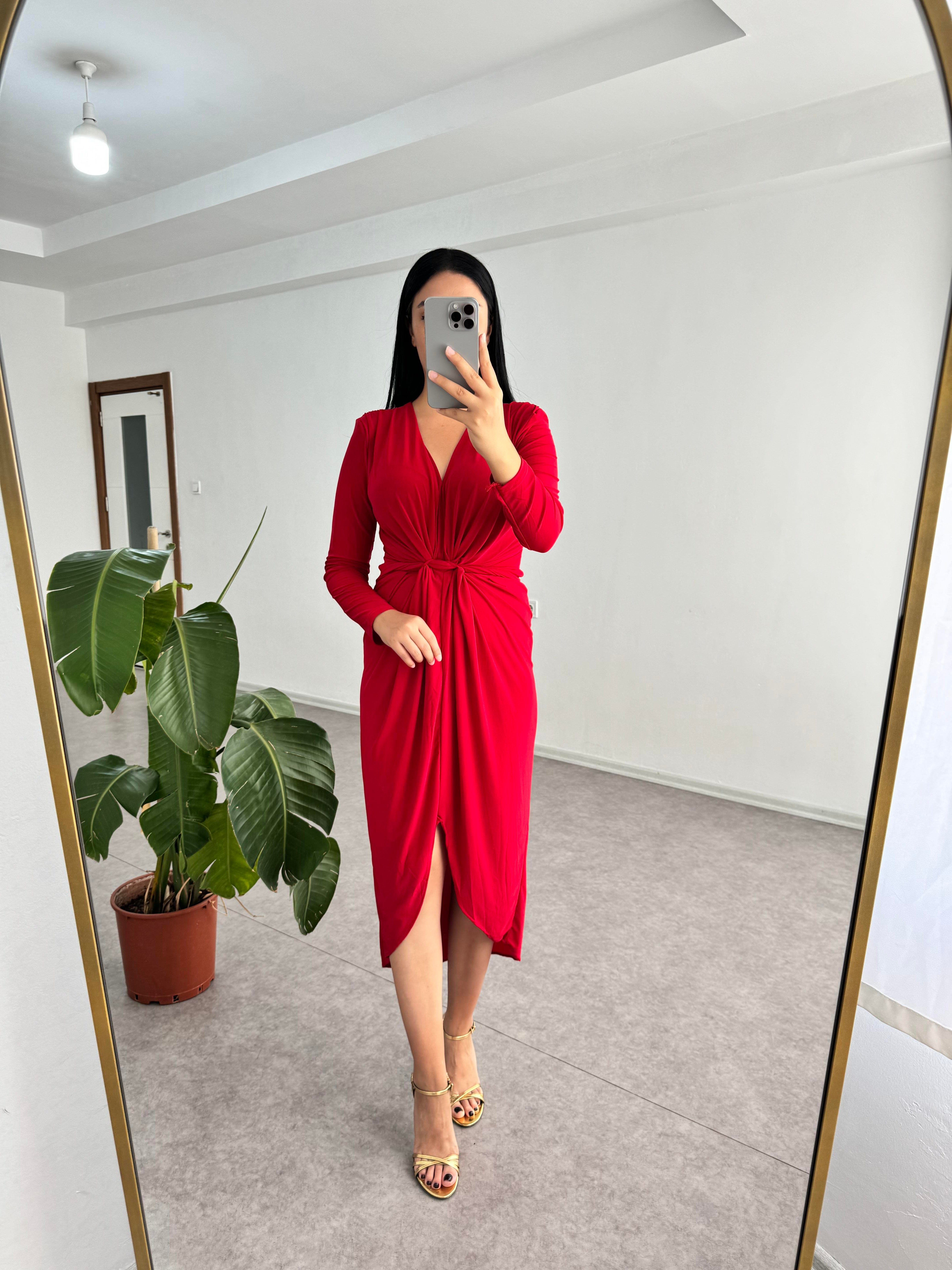 Sendy Kumaş Kırmızı Elbise