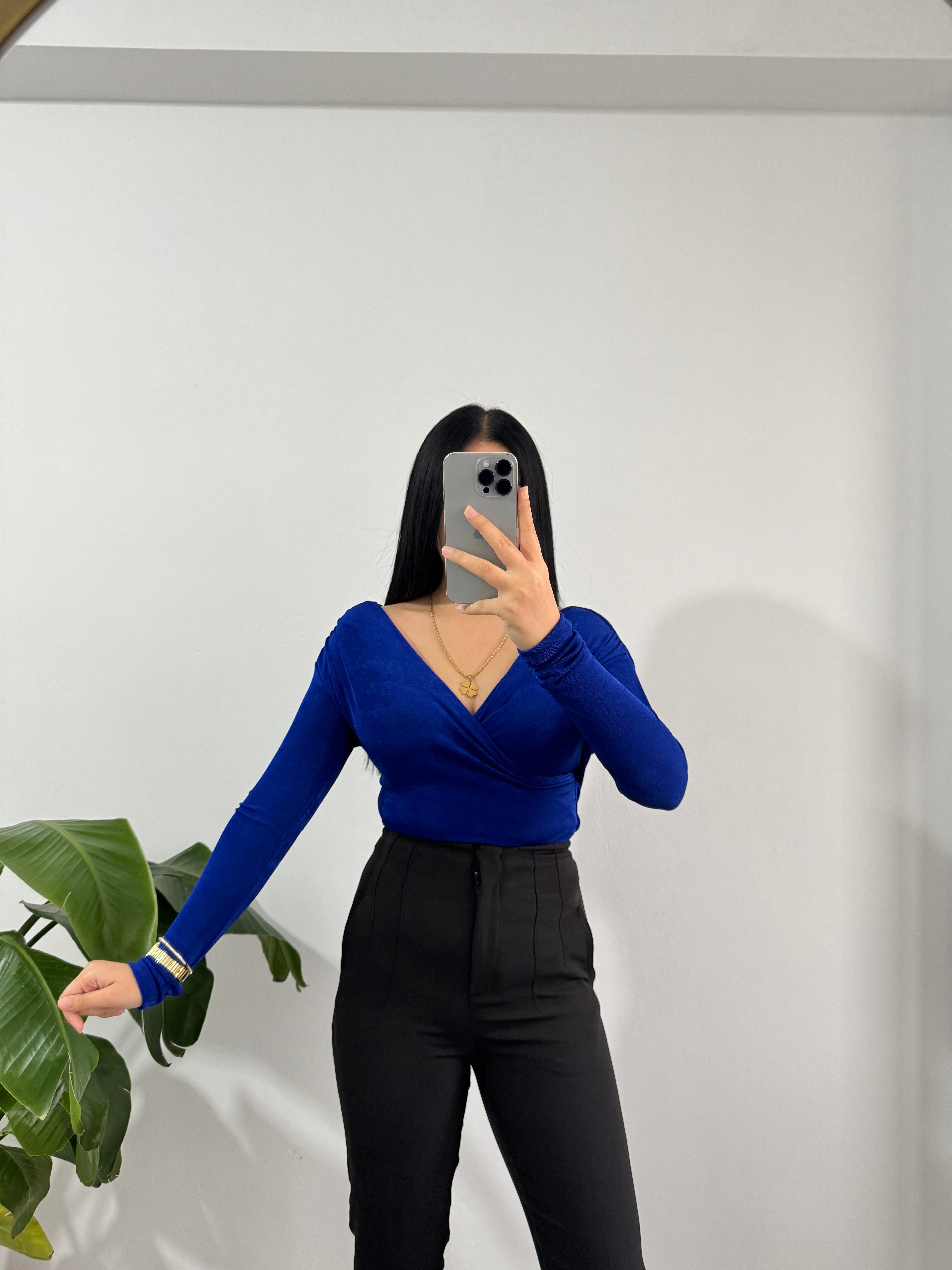 Sendy kumaş mavi bluz