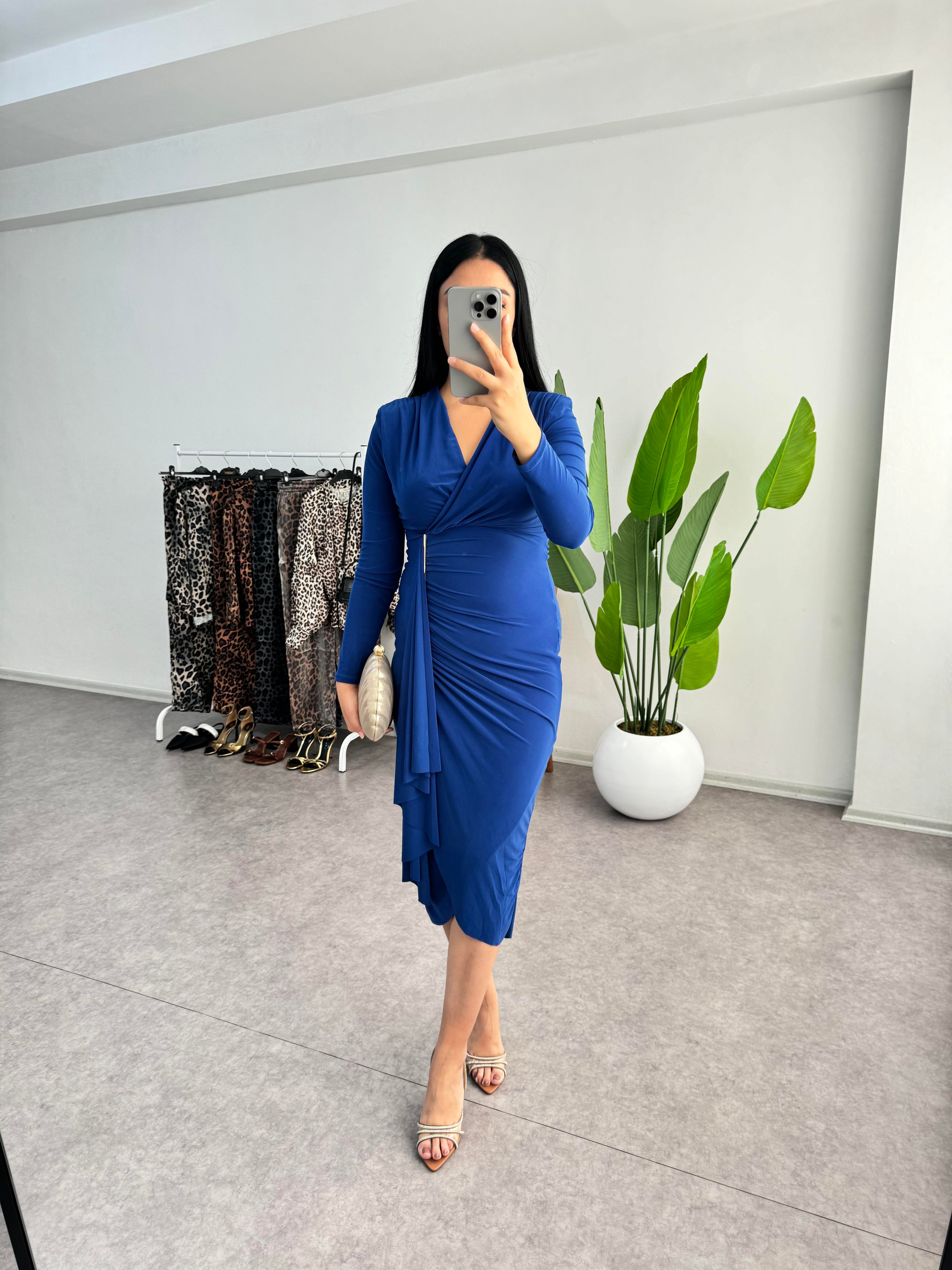 Sendy Kumaş Mavi Elbise