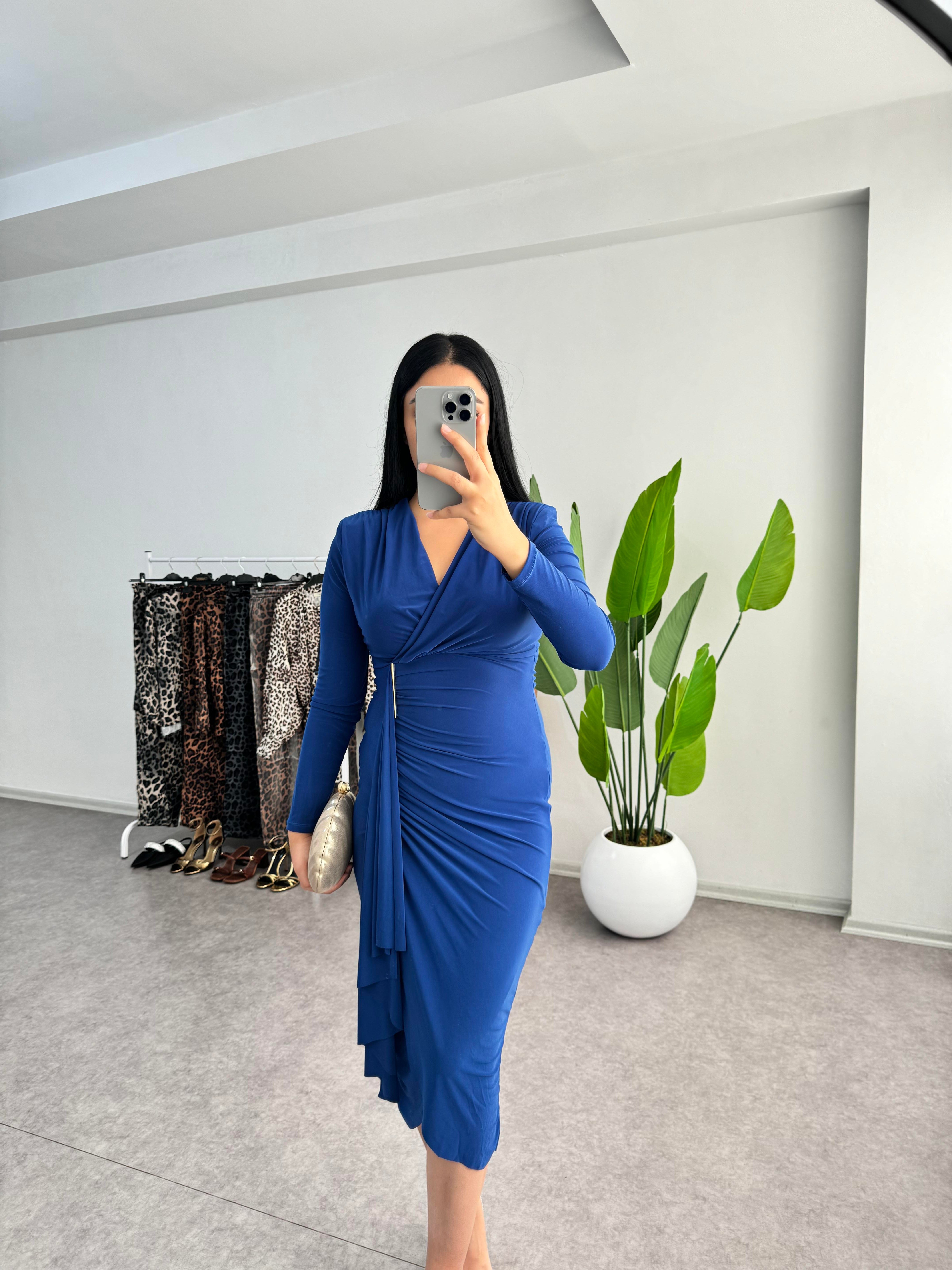 Sendy Kumaş Mavi Elbise