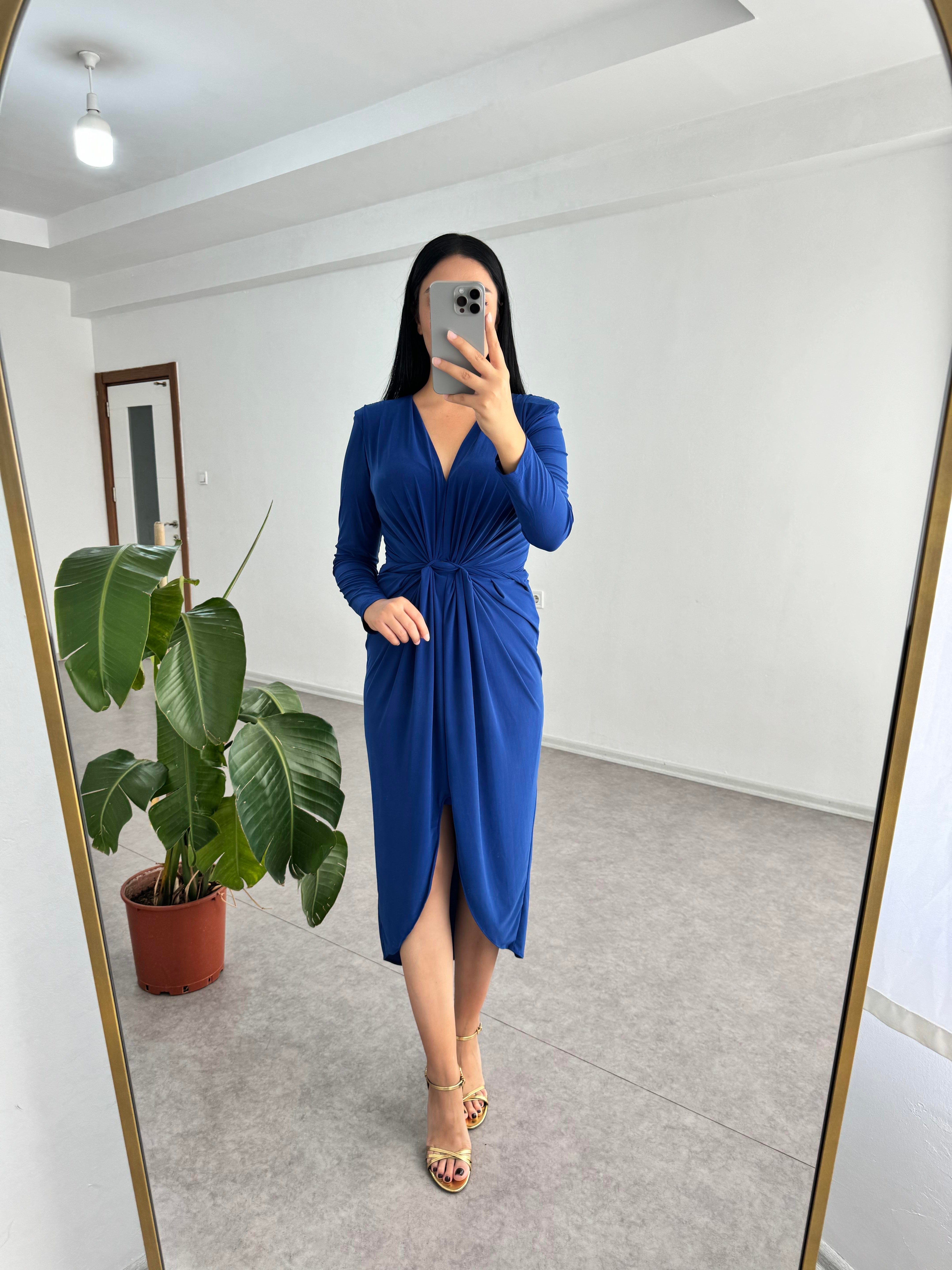 Sendy Kumaş Mavi Elbise