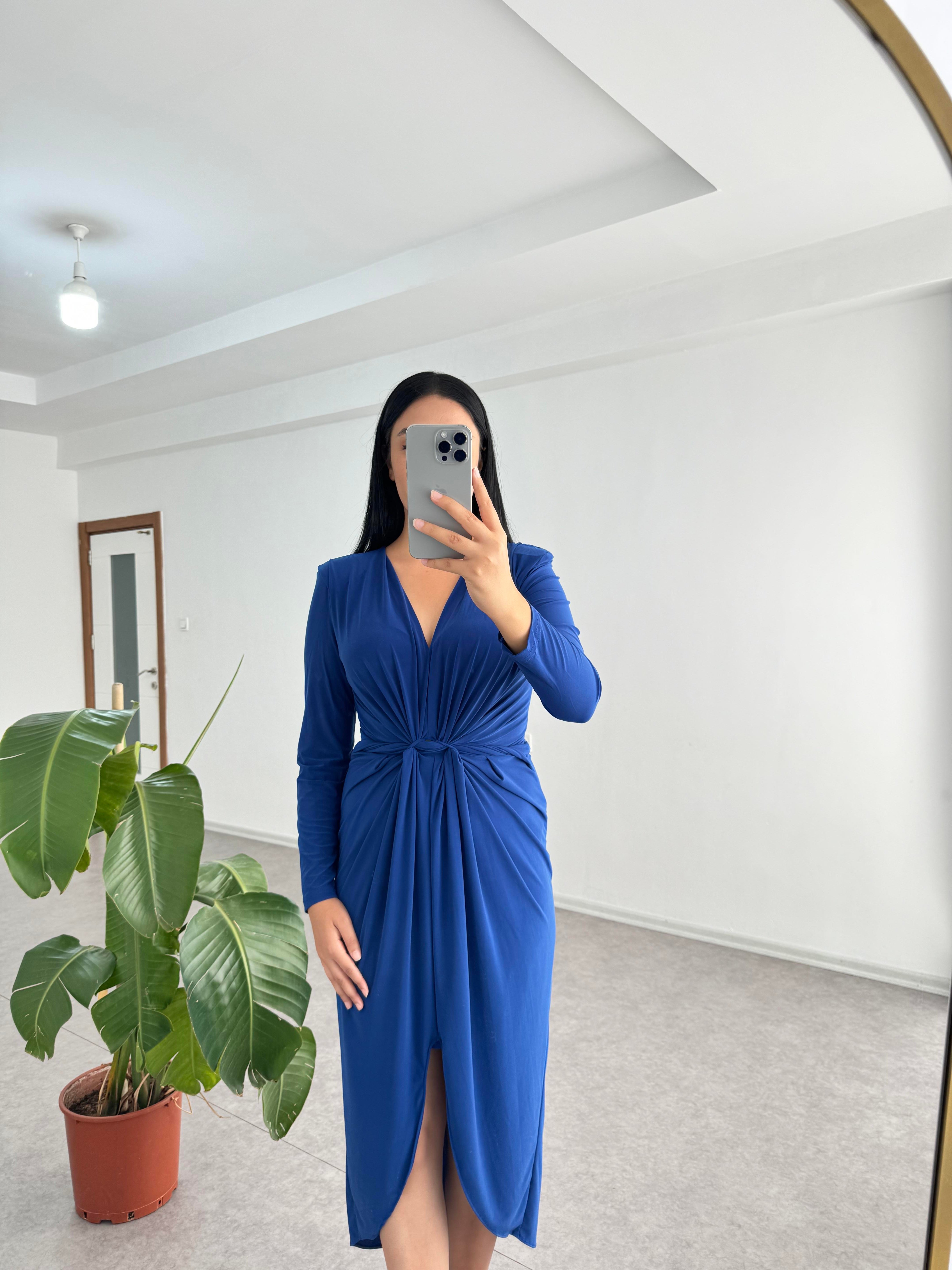 Sendy Kumaş Mavi Elbise