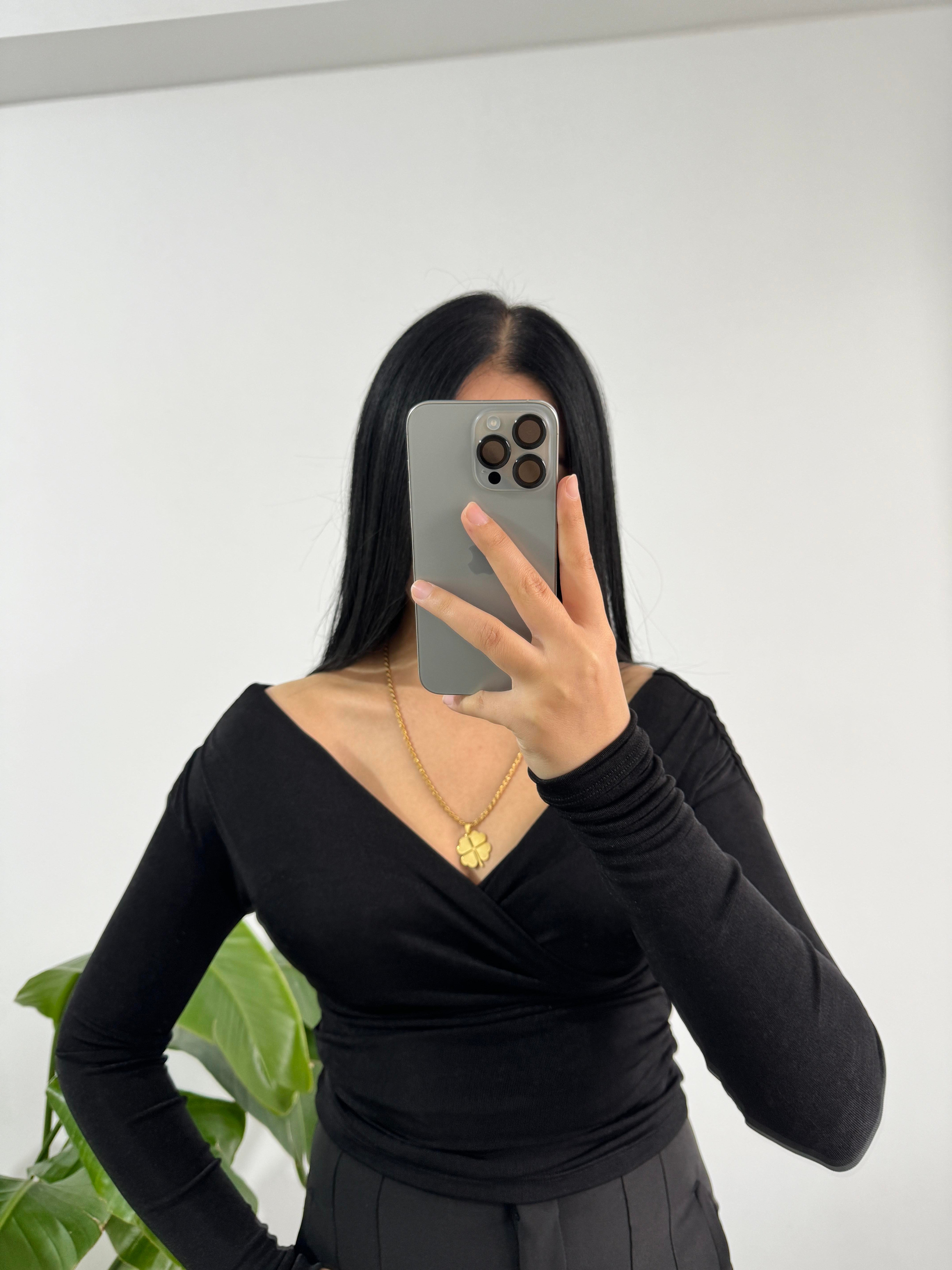 Sendy kumaş siyah bluz