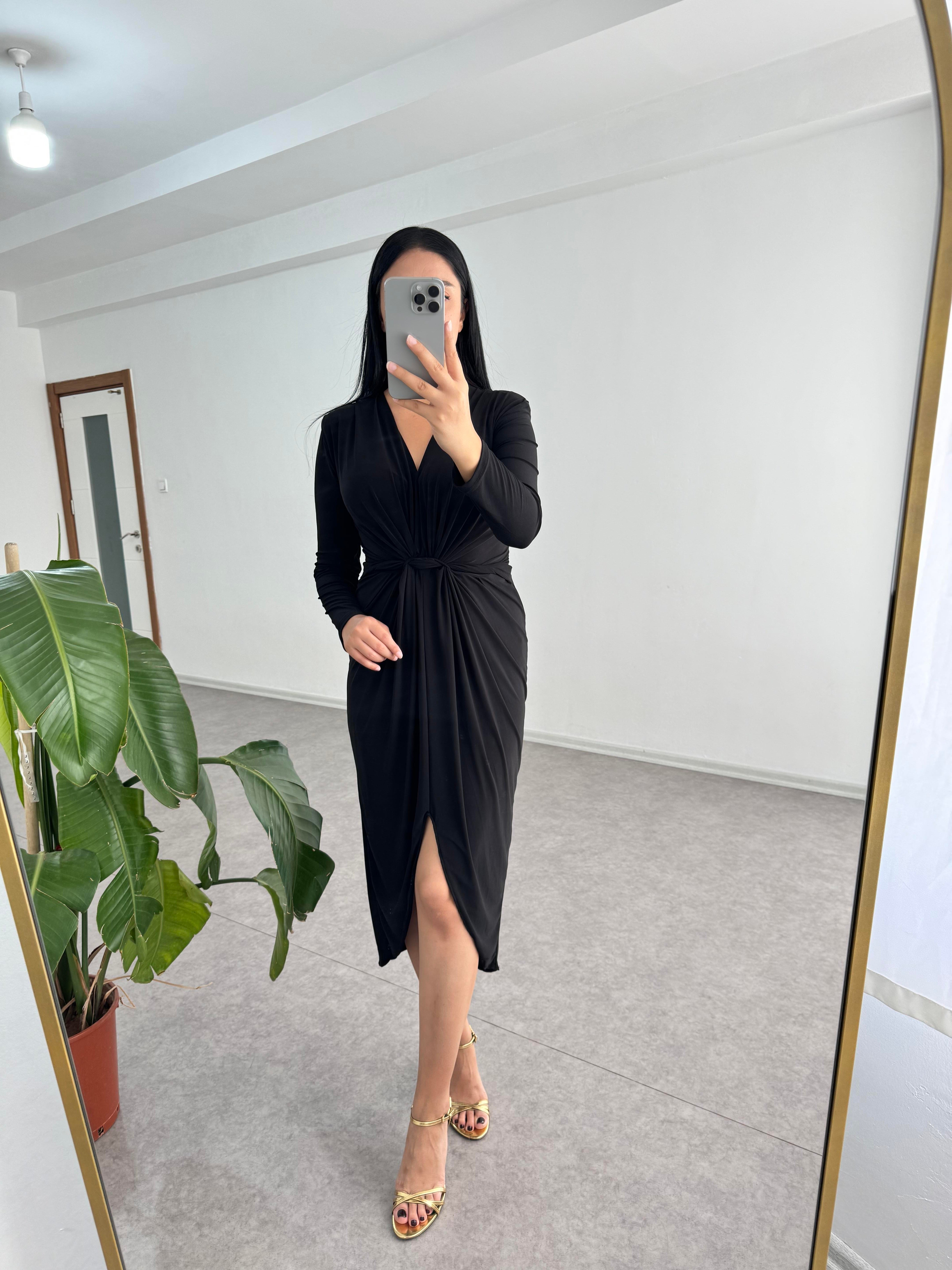 Sendy Kumaş Siyah Elbise 