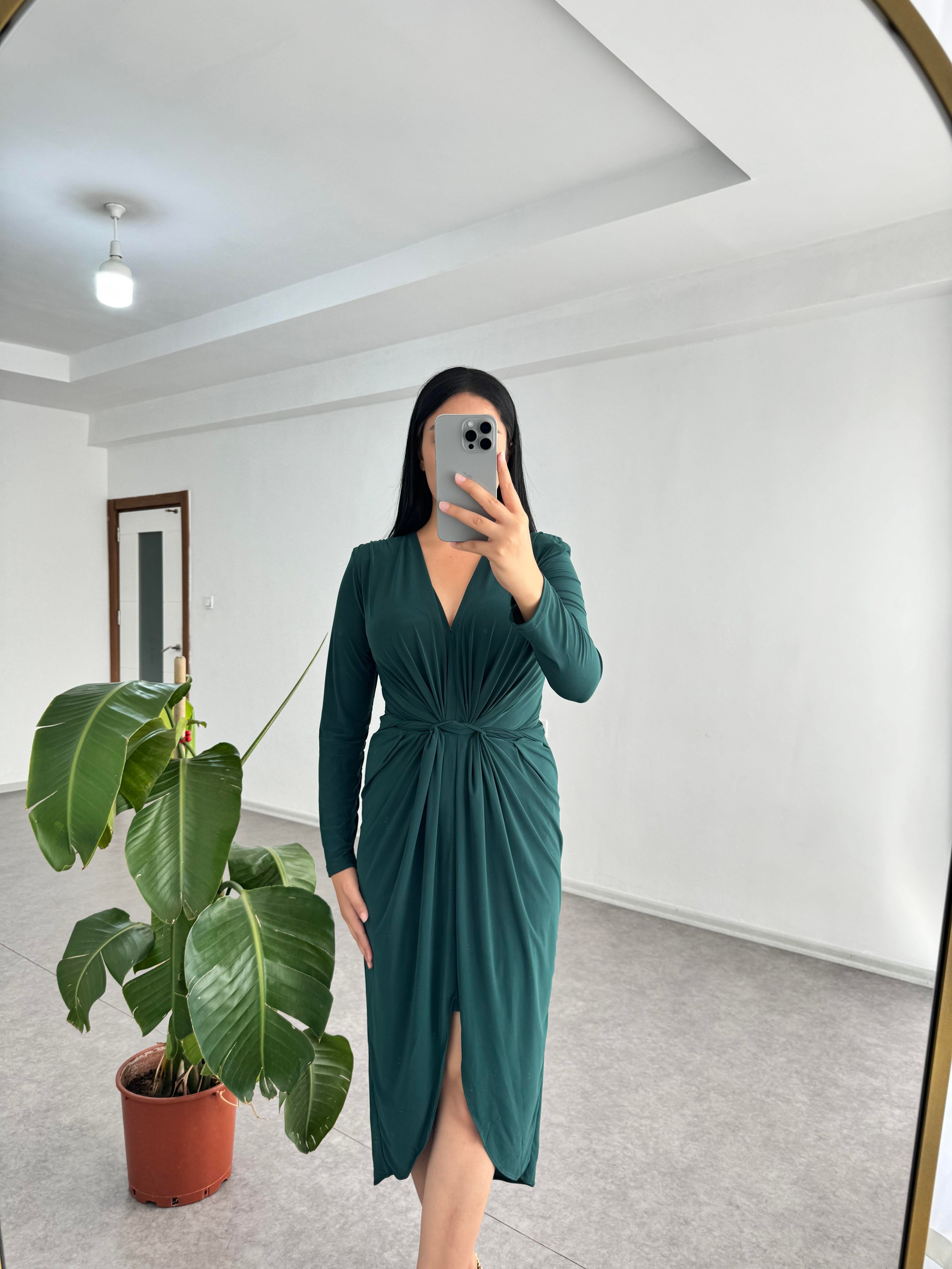 Sendy Kumaş Yeşil Elbise