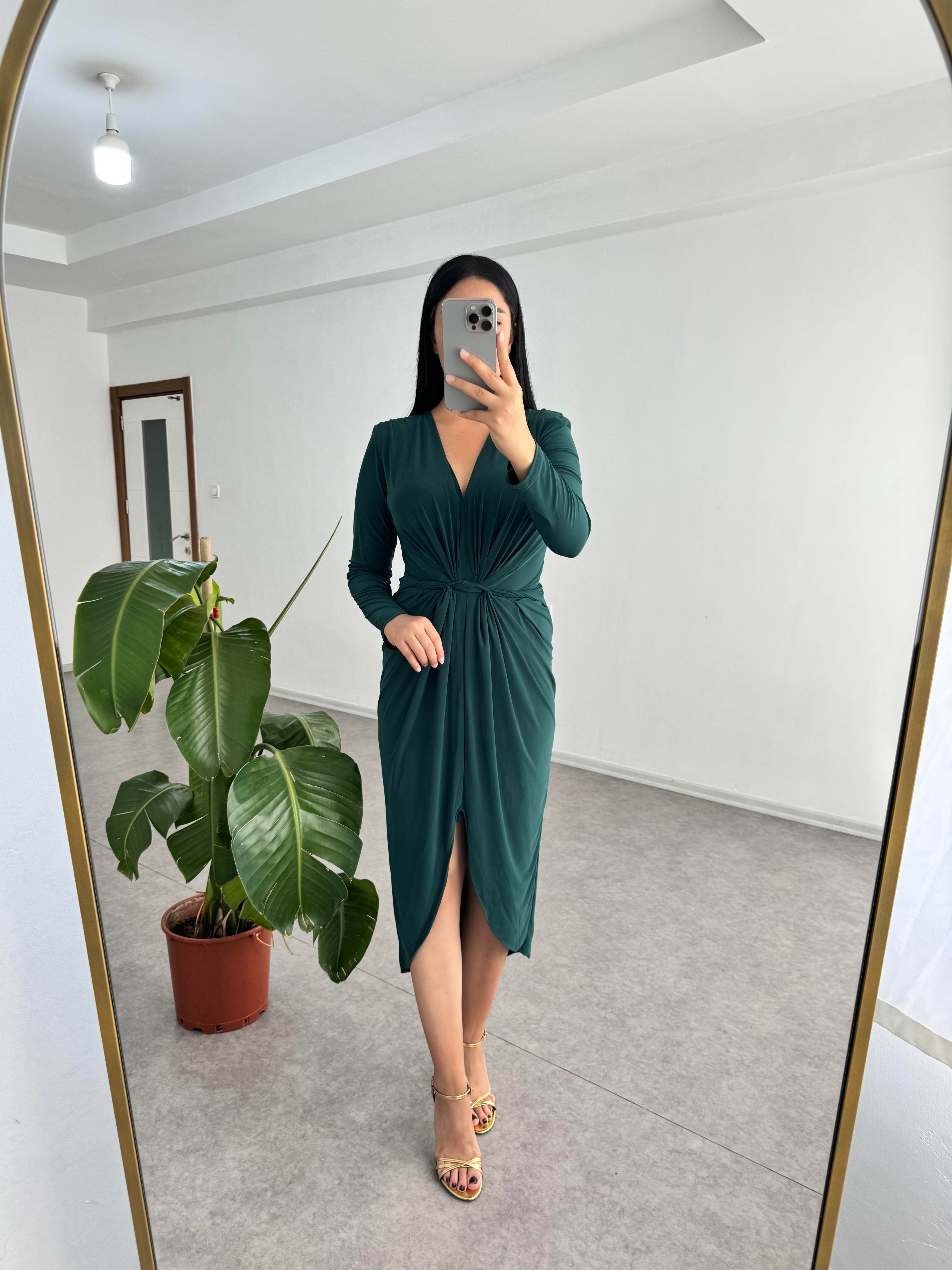 Sendy Kumaş Yeşil Elbise