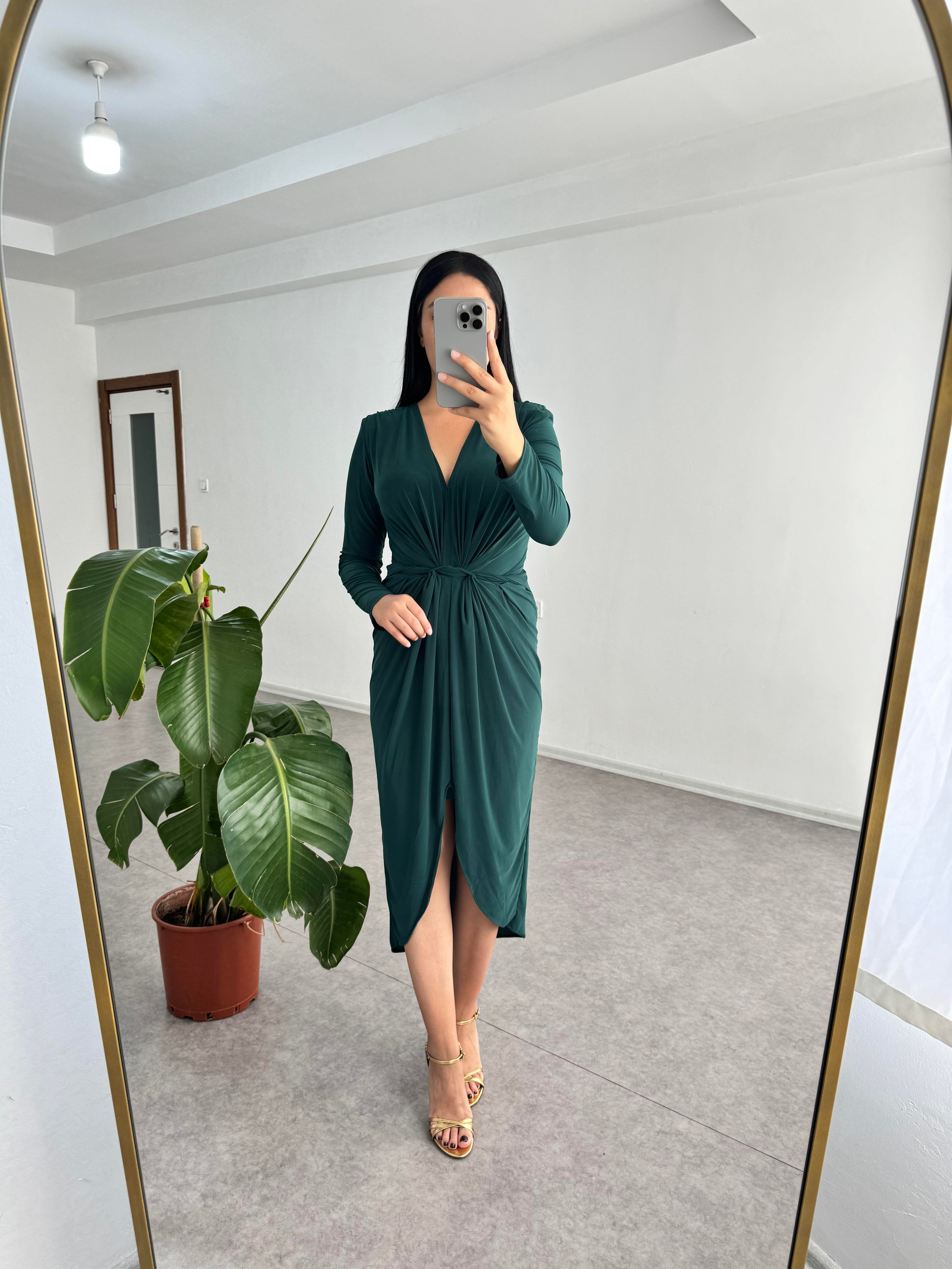 Sendy Kumaş Yeşil Elbise