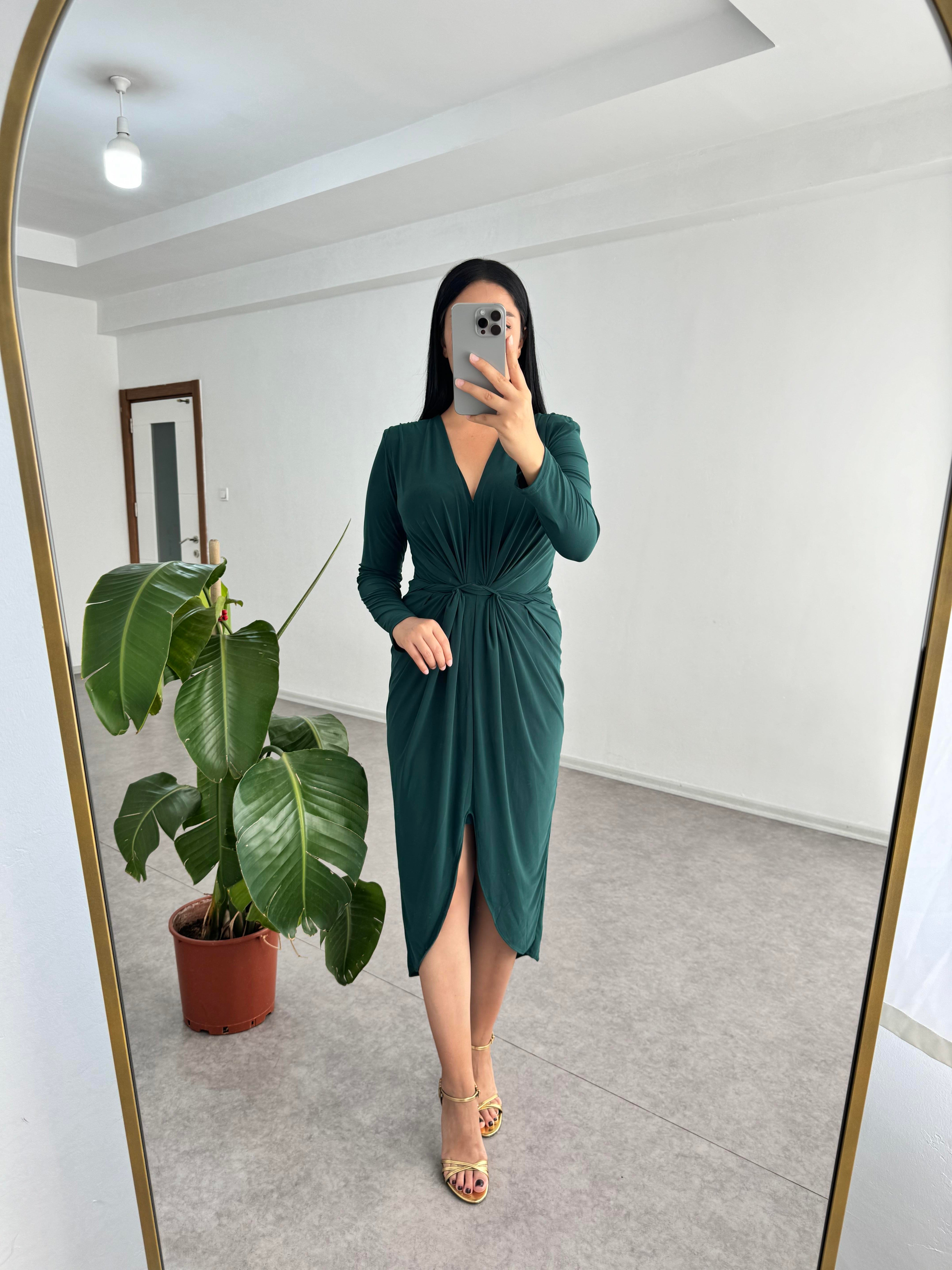 Sendy Kumaş Yeşil Elbise