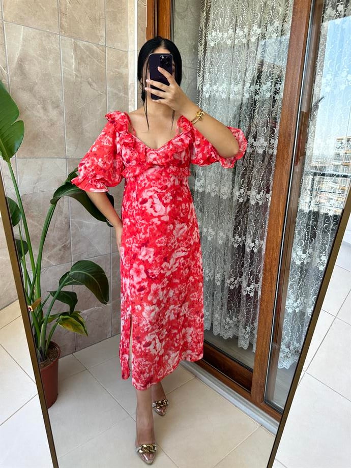 Şifon elbise çiçekli