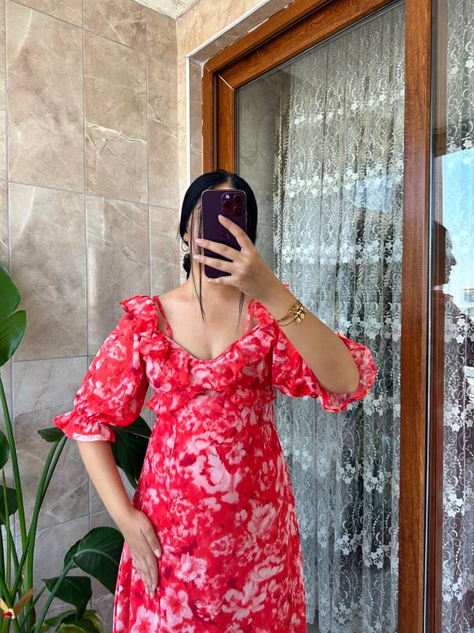 Şifon elbise çiçekli