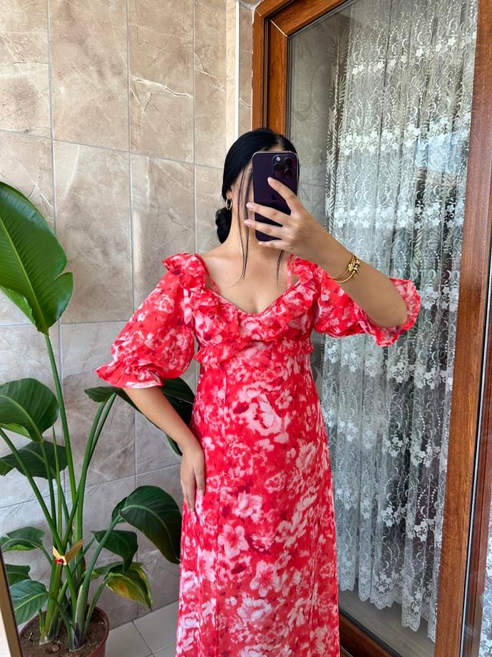 Şifon elbise çiçekli