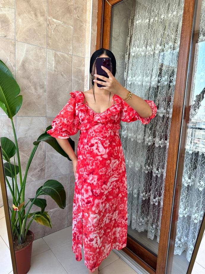 Şifon elbise çiçekli