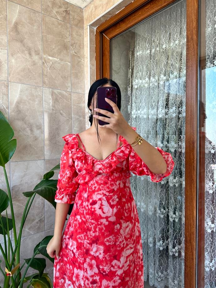 Şifon elbise çiçekli