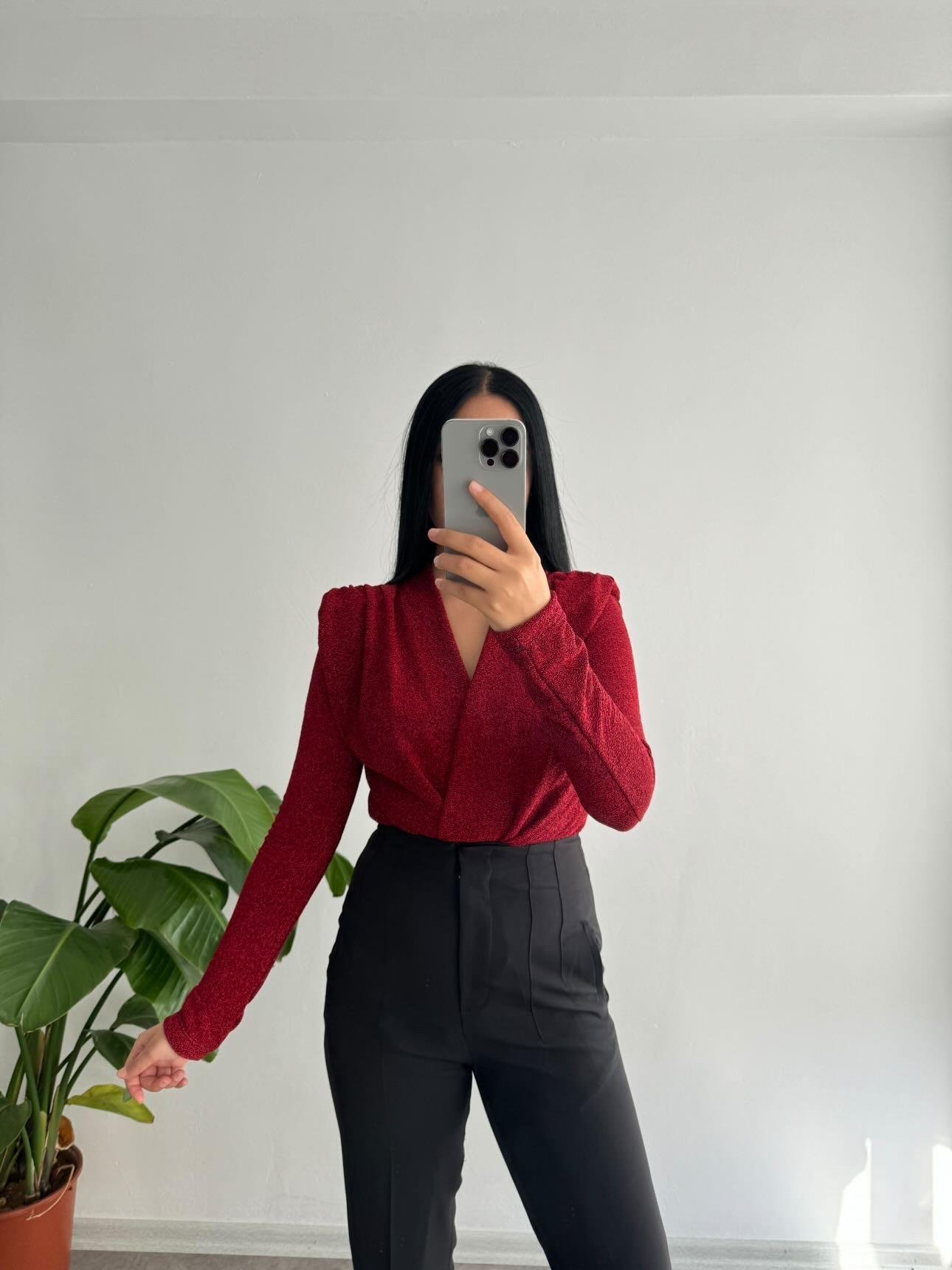 Simli bluz kırmızı