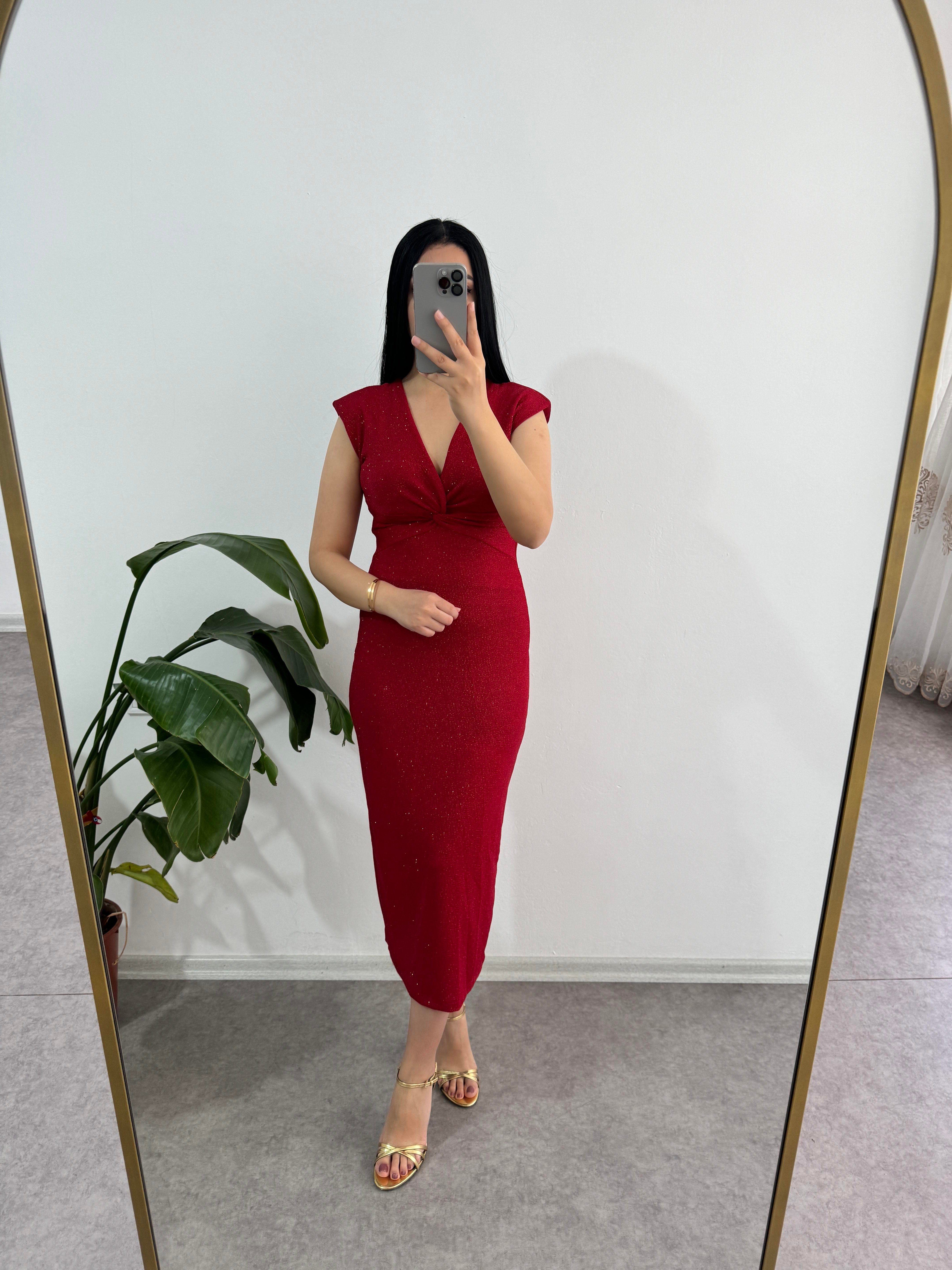 Simli Kırmızı Elbise