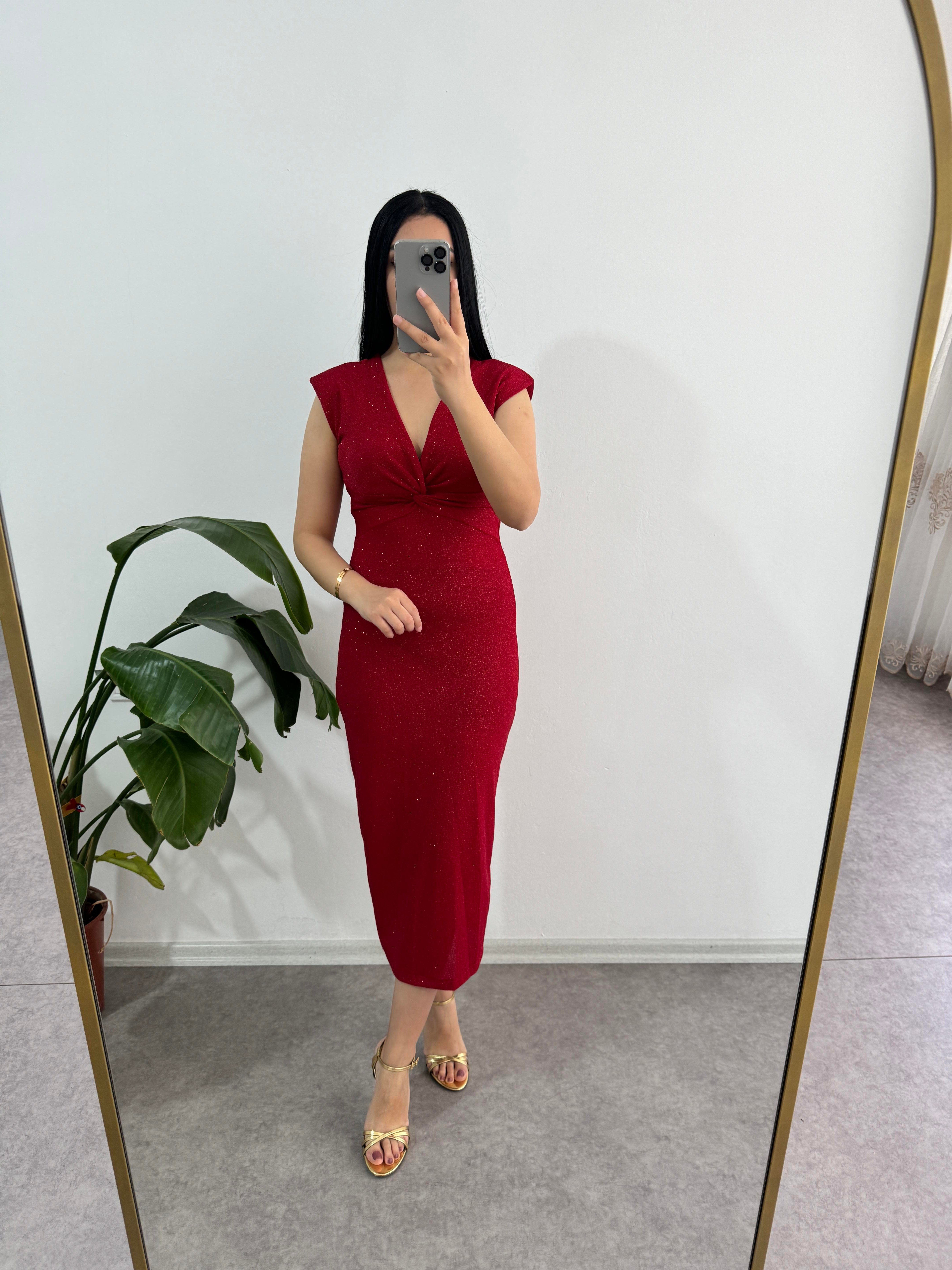 Simli Kırmızı Elbise