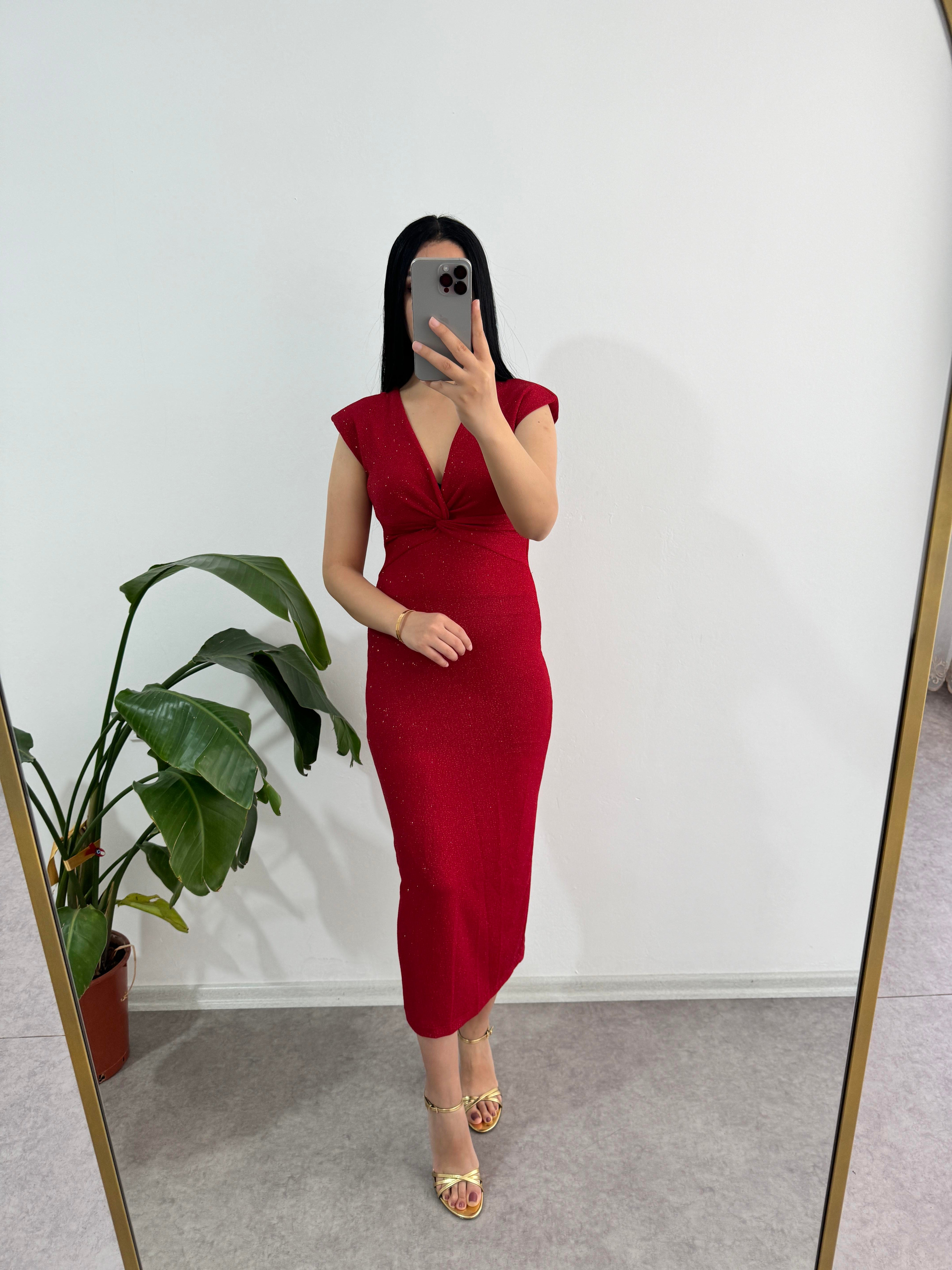 Simli Kırmızı Elbise