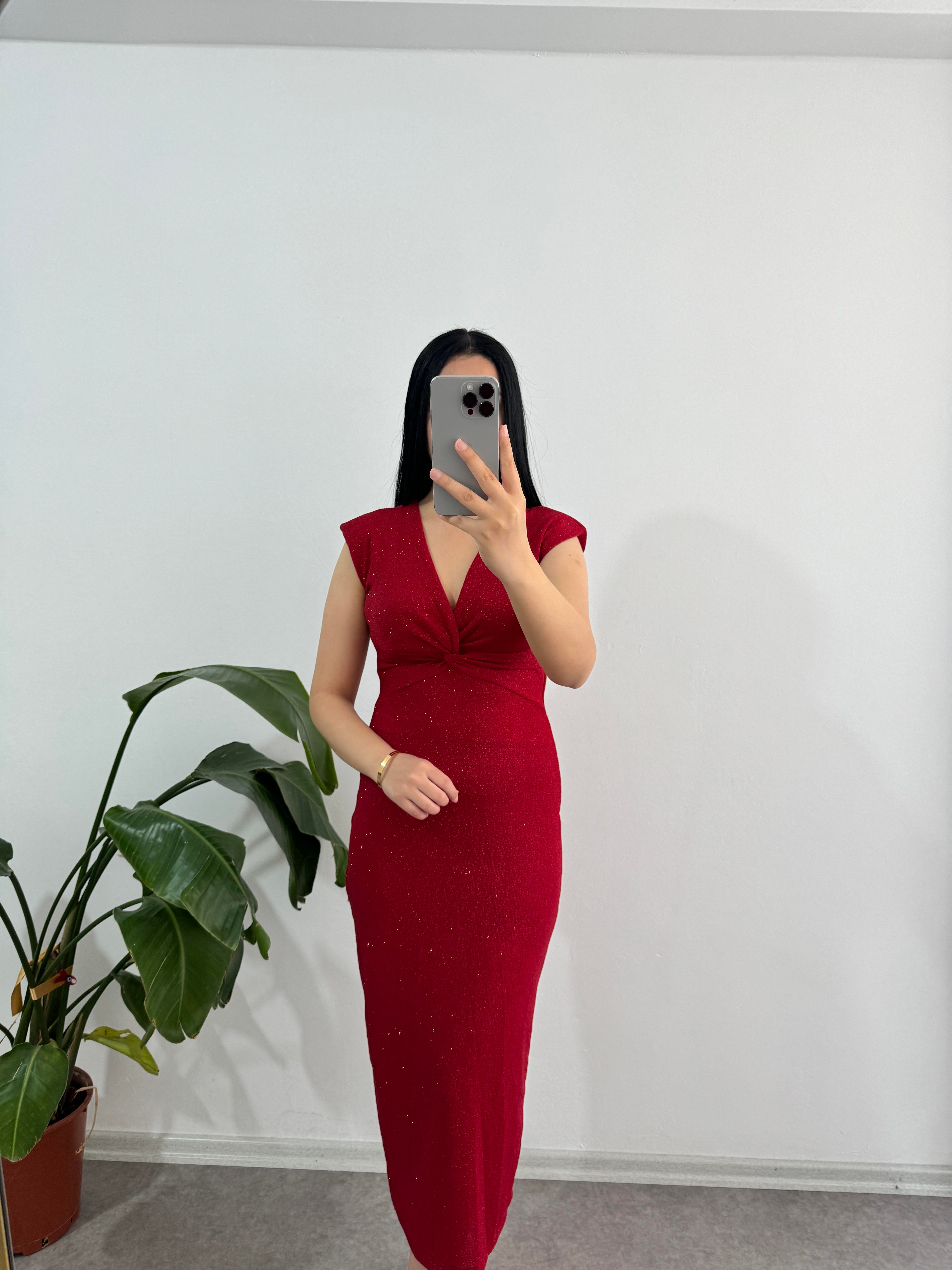 Simli Kırmızı Elbise