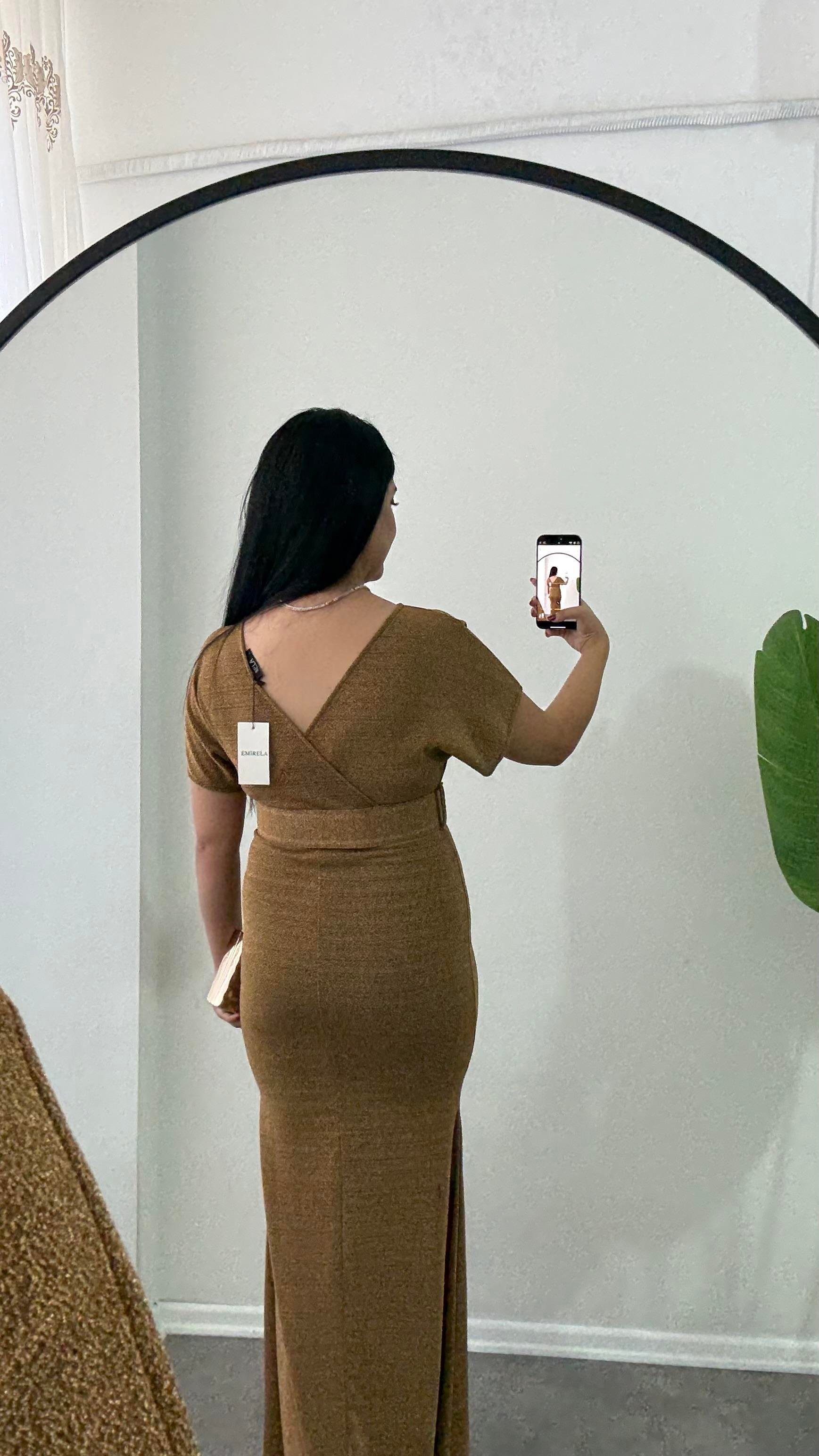 Simli Lera Gold Elbise