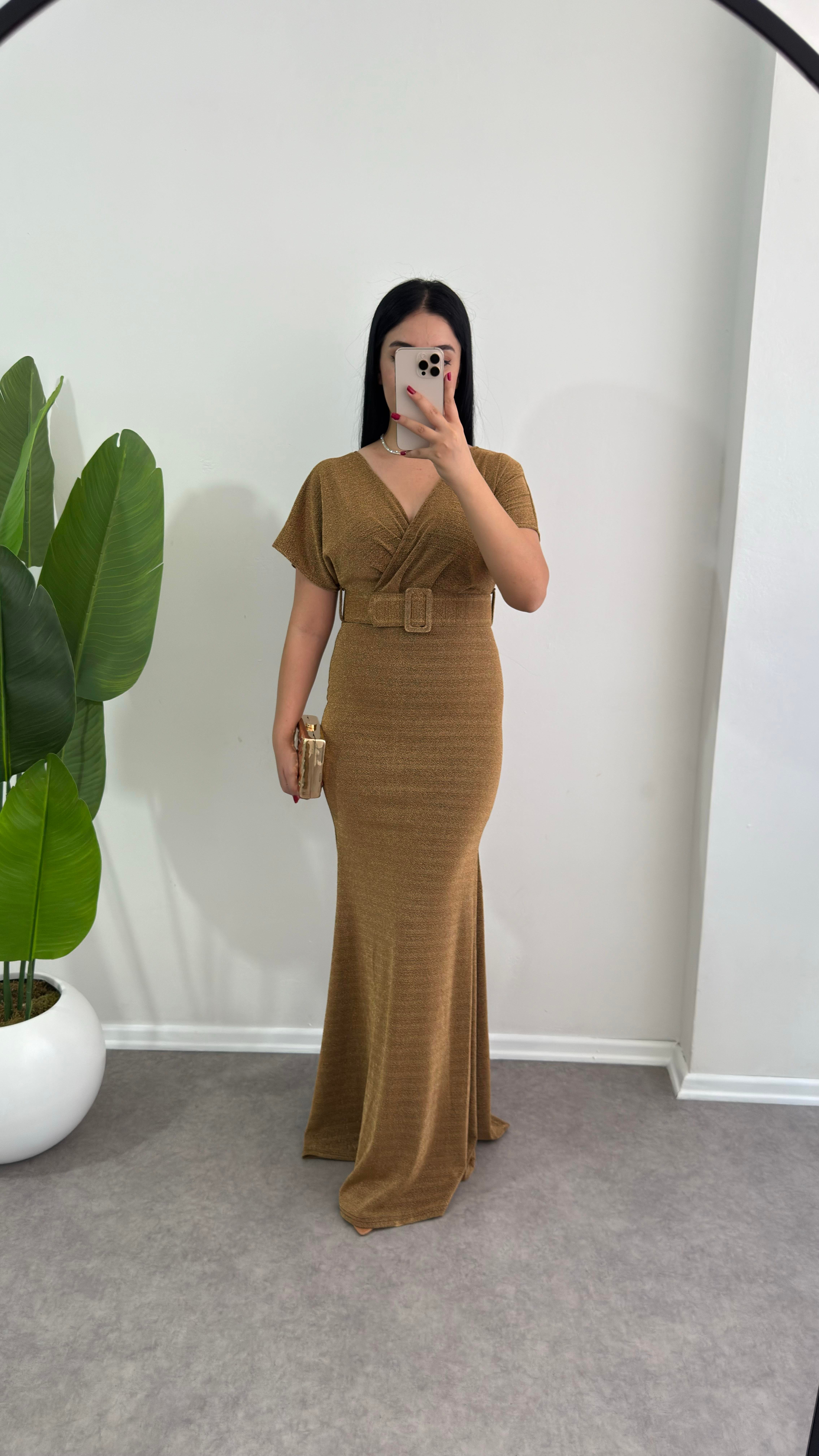 Simli Lera Gold Elbise