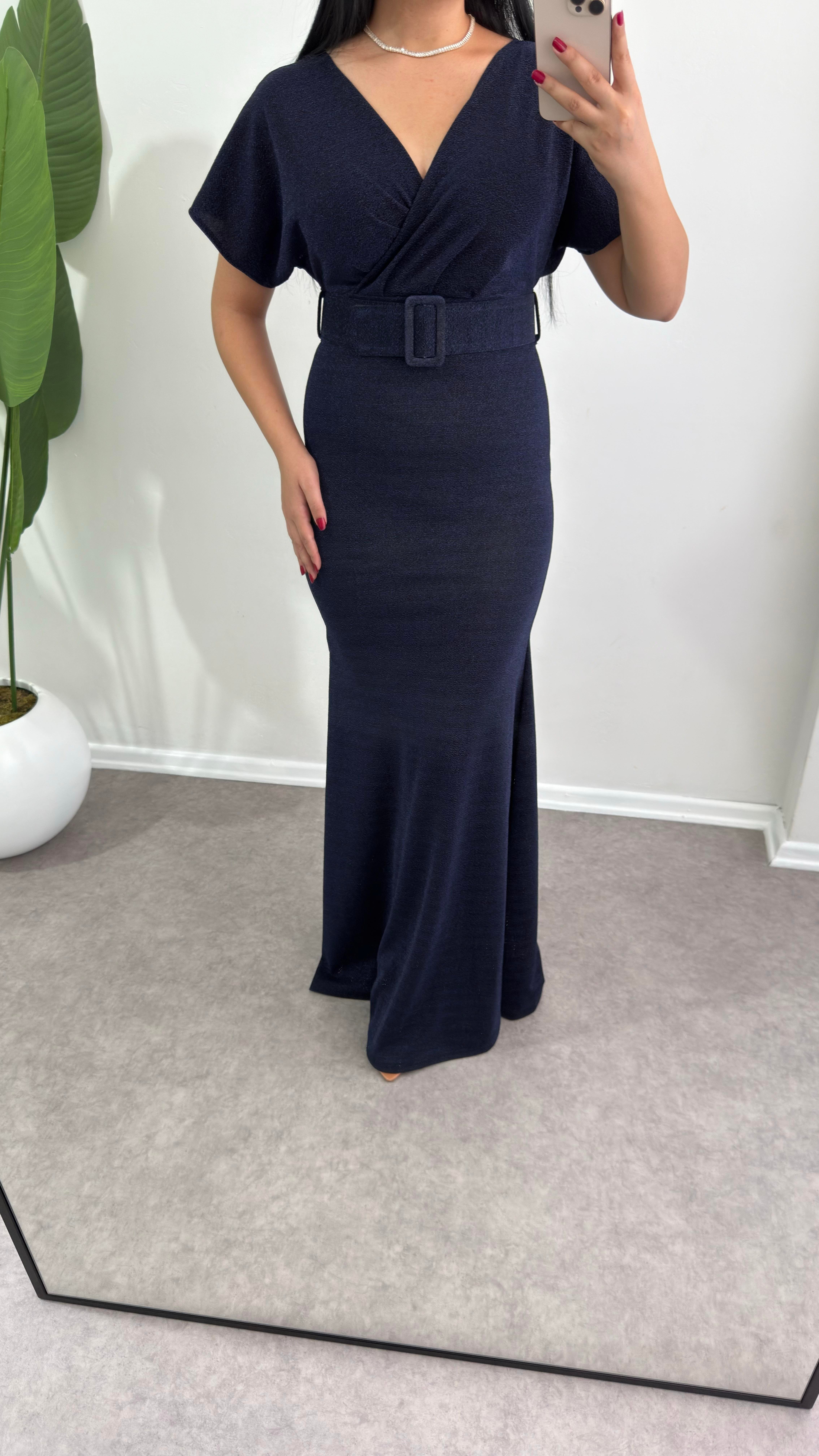 Simli Lera Lacivert elbise