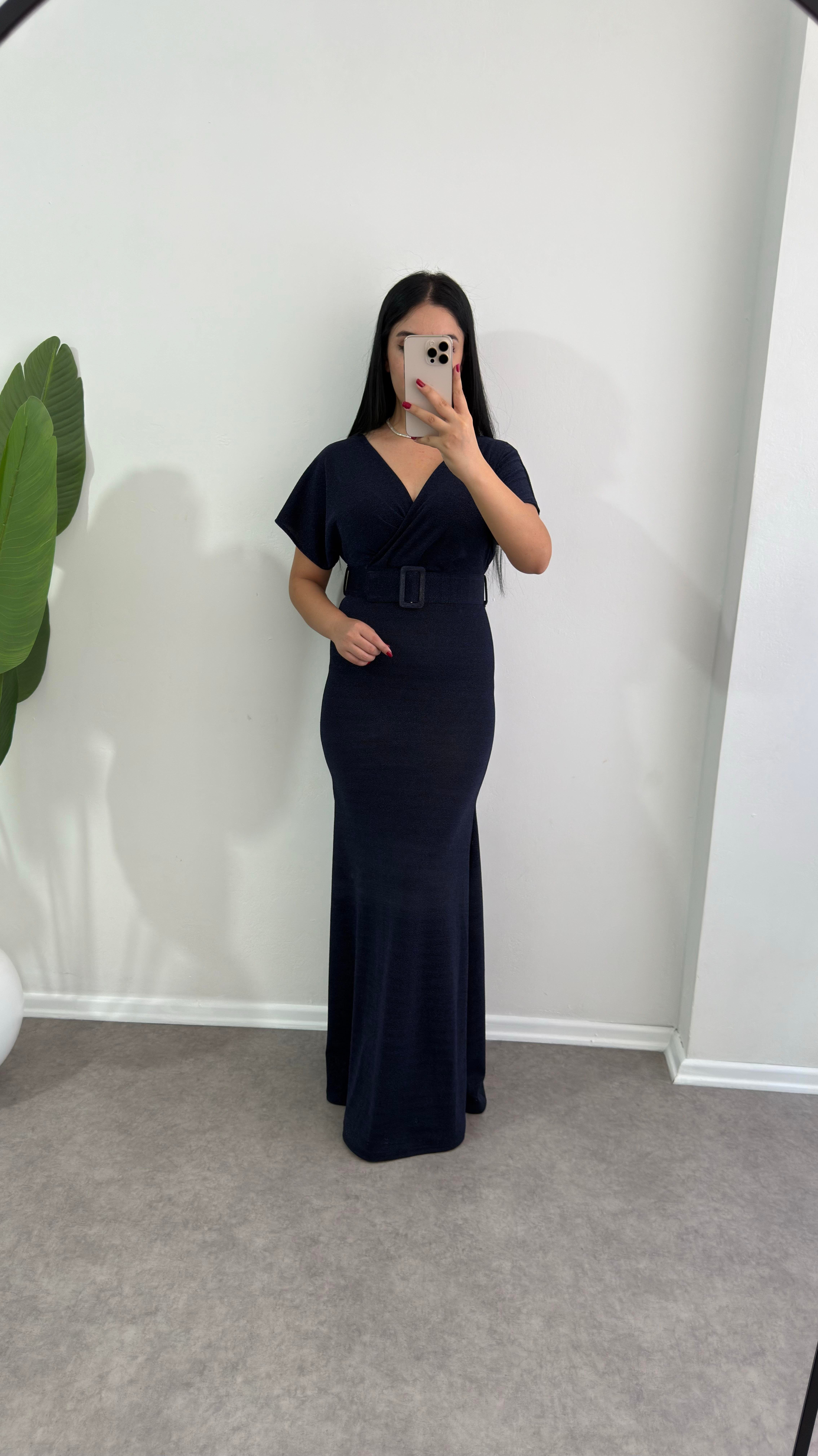 Simli Lera Lacivert elbise