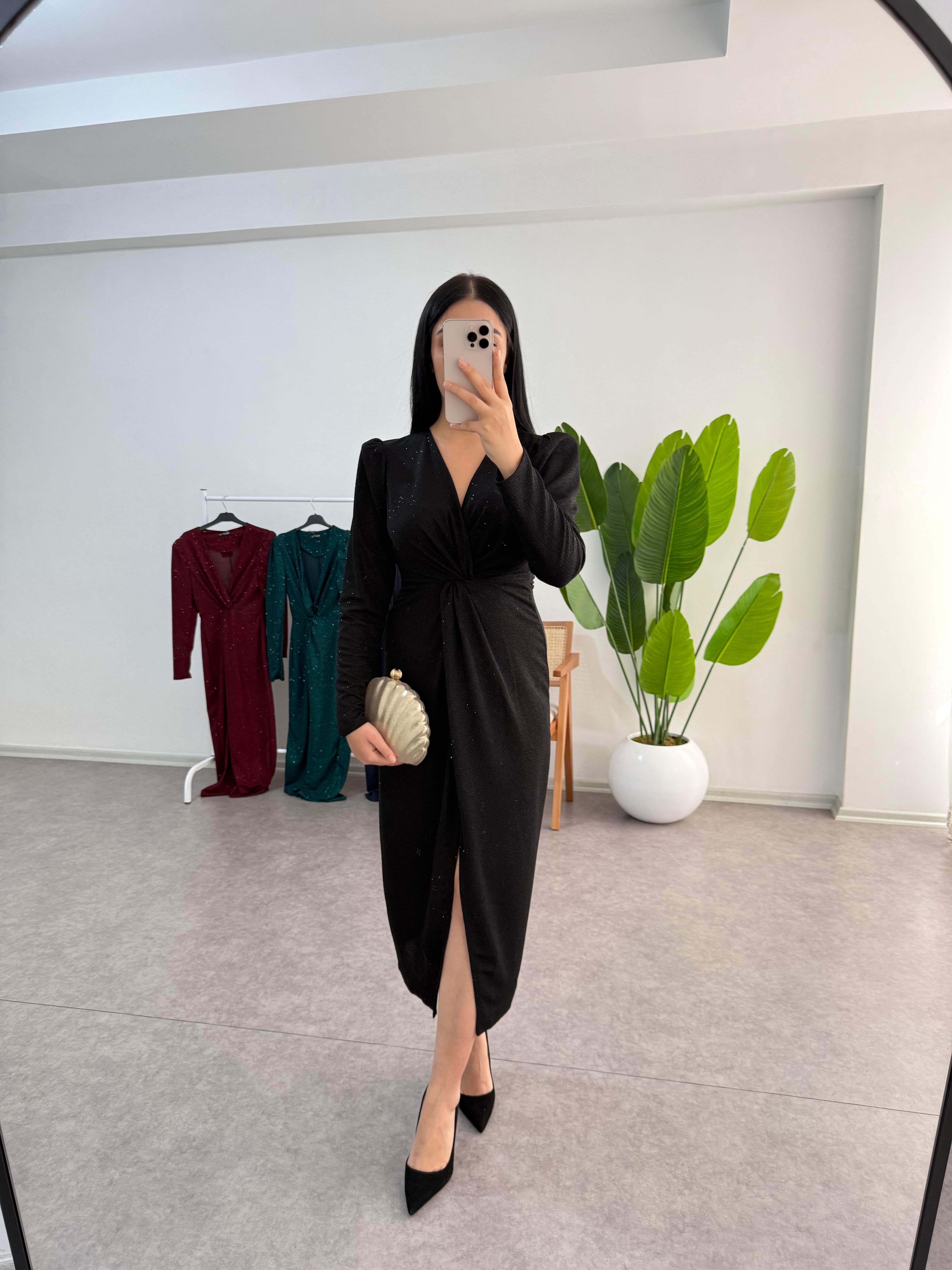 Simli Siyah Desi Elbise 