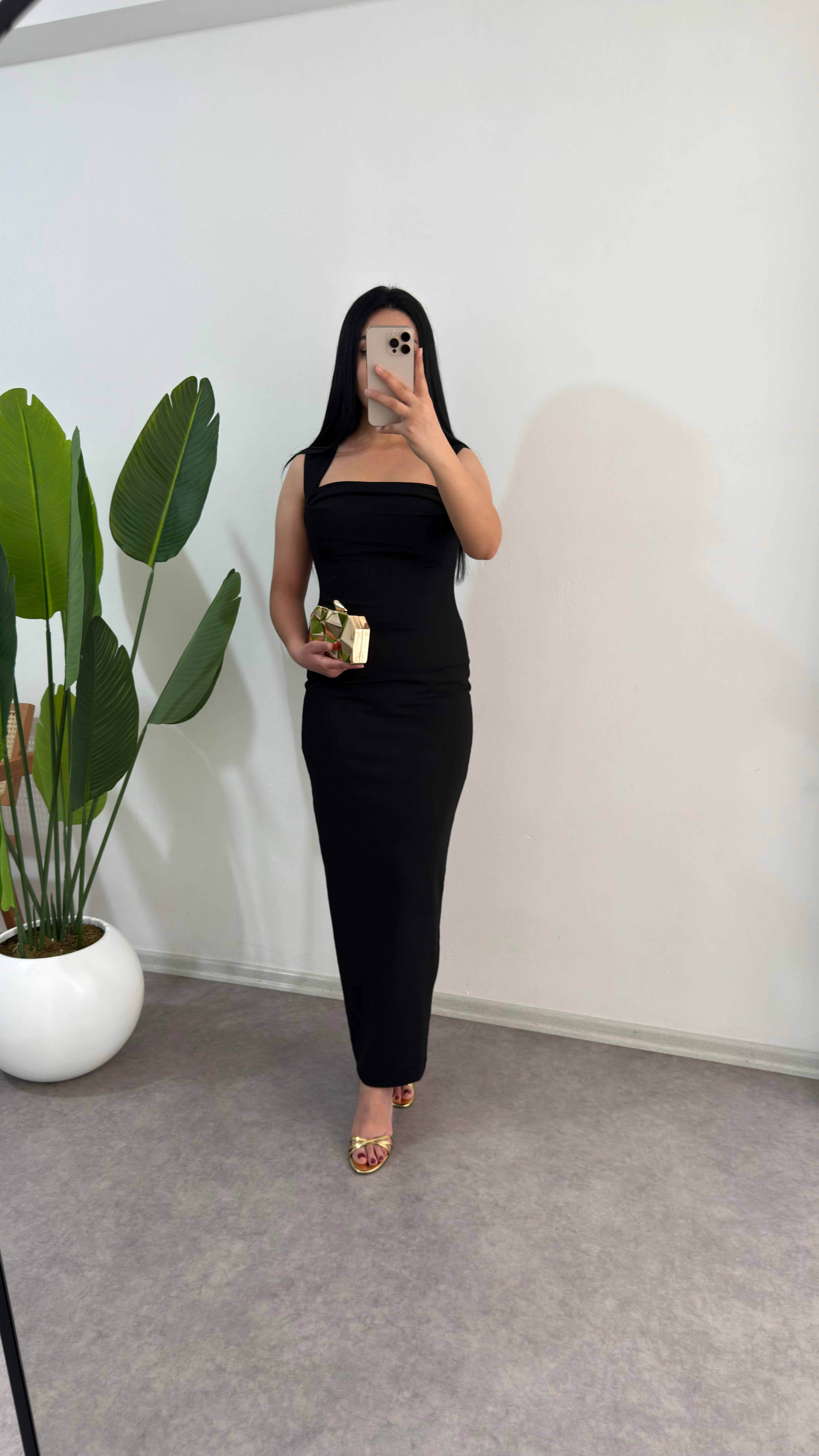 Siyah Maxi Lore Elbise