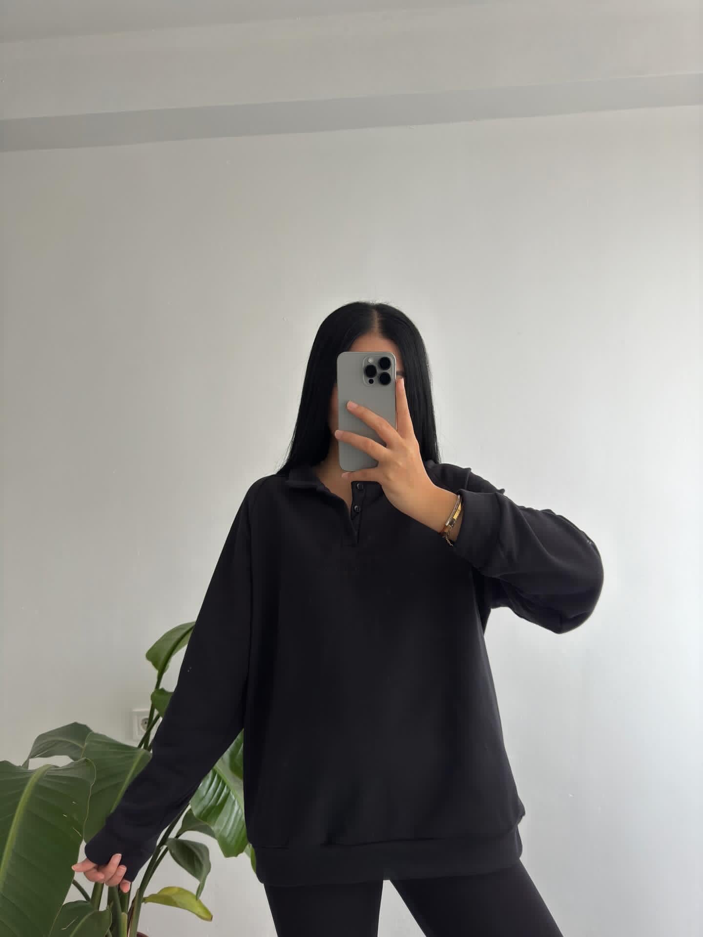Siyah Polo yaka sweatshırt