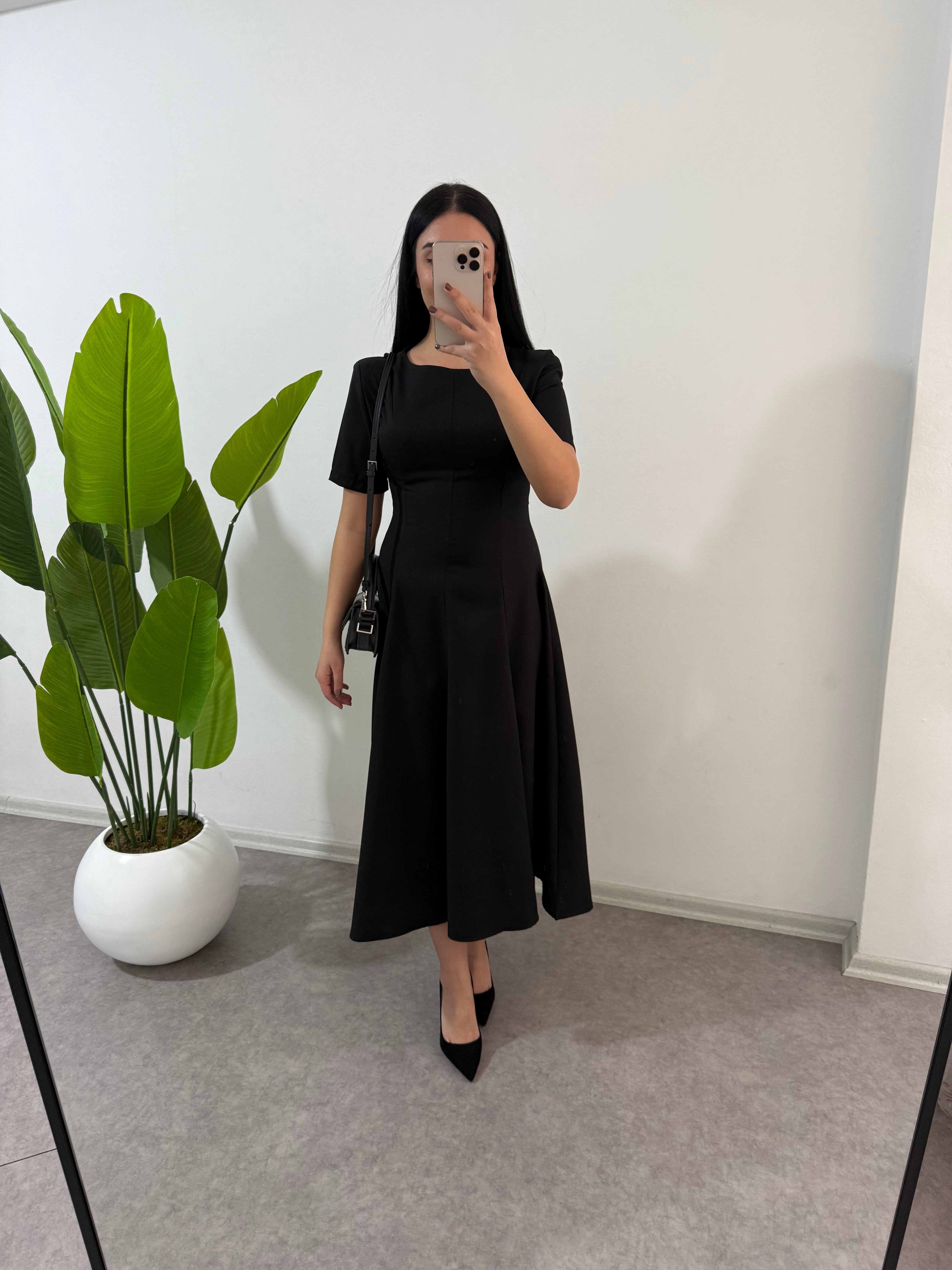 Siyah Setre Midi Boy Elbise