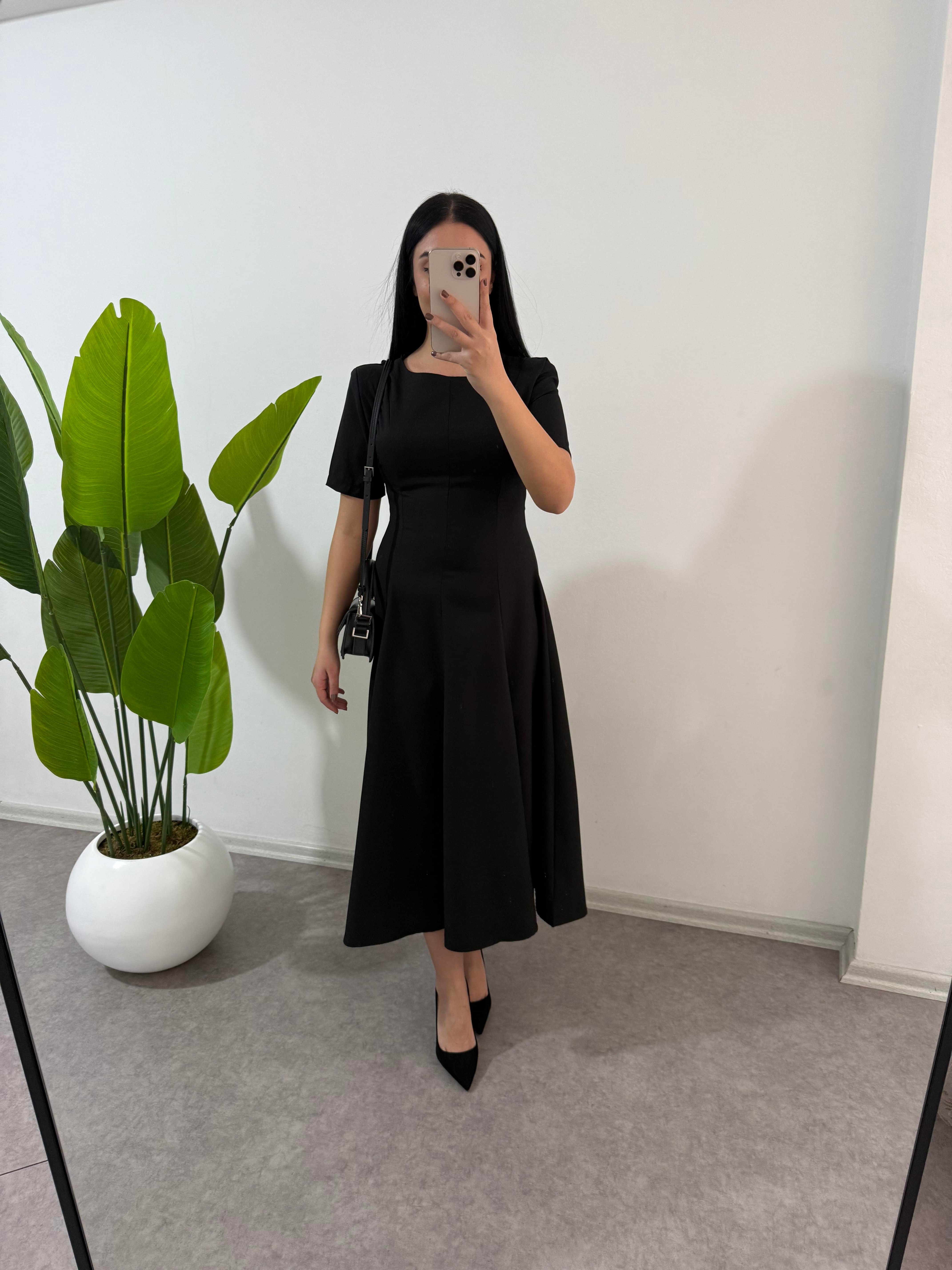 Siyah Setre Midi Boy Elbise