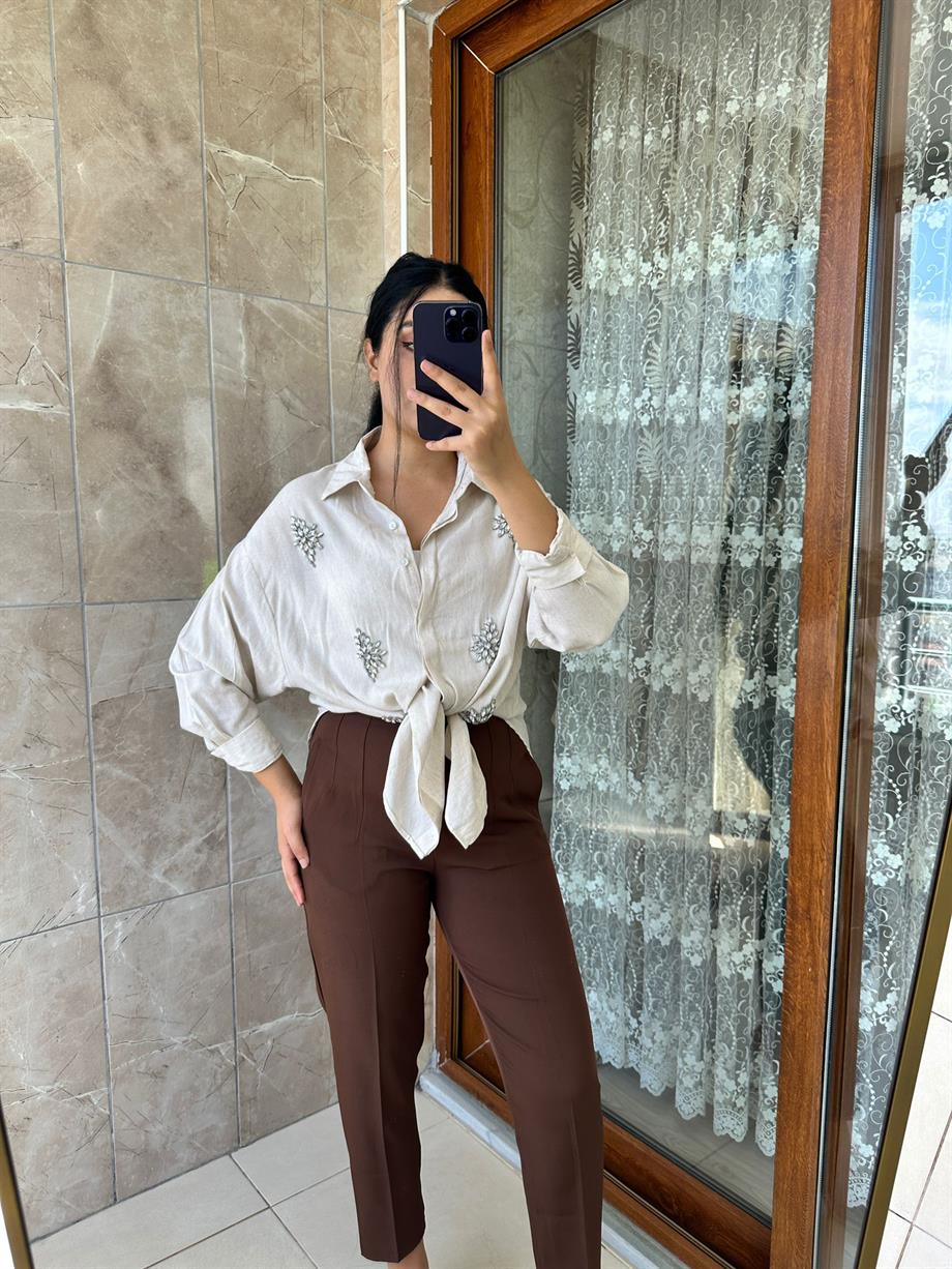 TAŞLI KETEN GÖMLEK