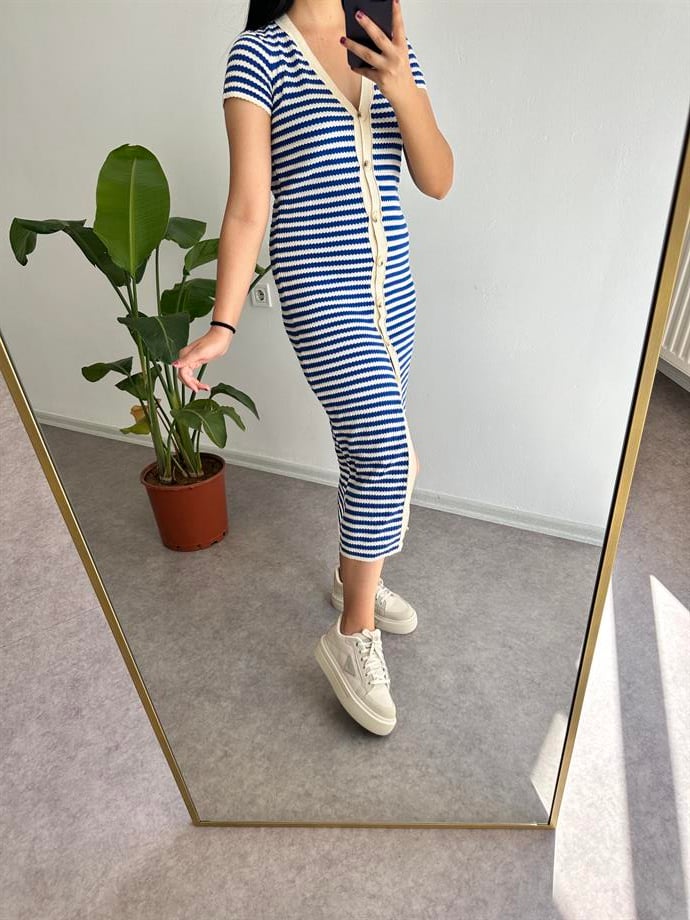 Triko çizgili elbise 