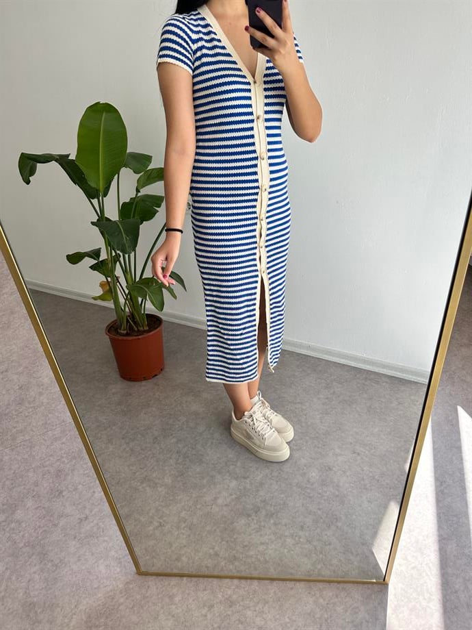 Triko çizgili elbise 