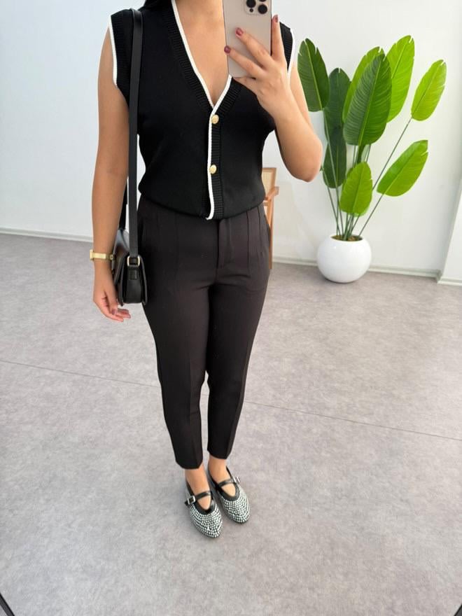 Triko Siyah Çelik Örme Yelek