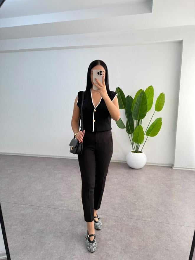 Triko Siyah Çelik Örme Yelek